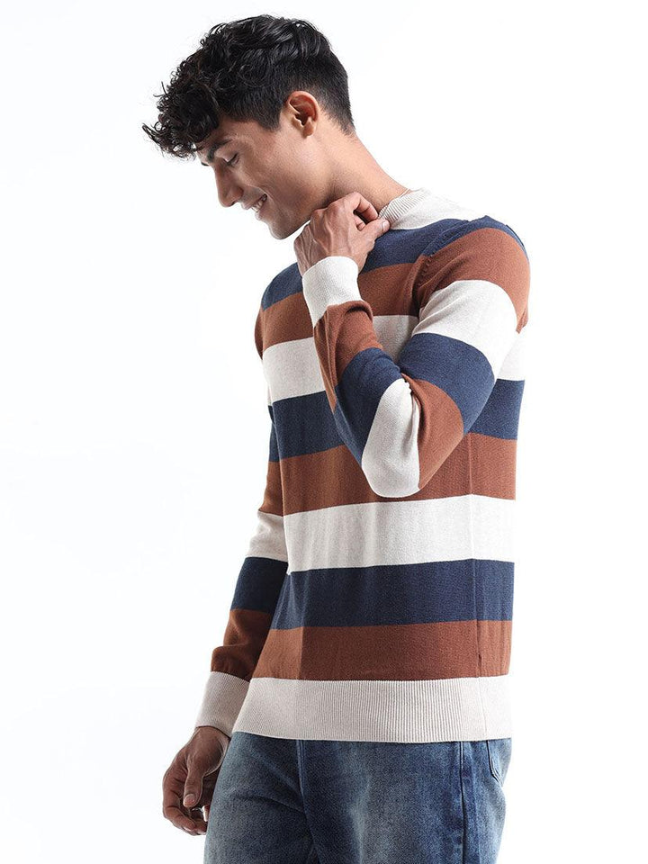 Multicolor Striped Sweater For Men's