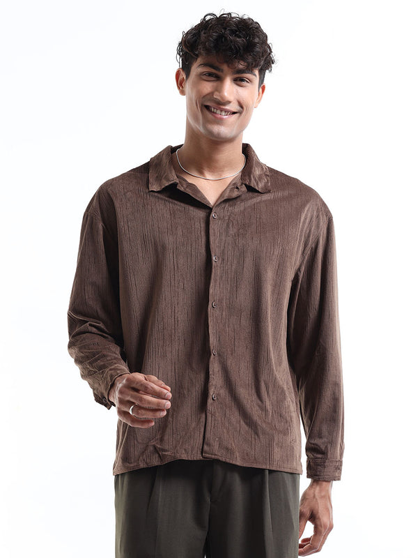 Men's Brown Single Collar Corduroy Shirt