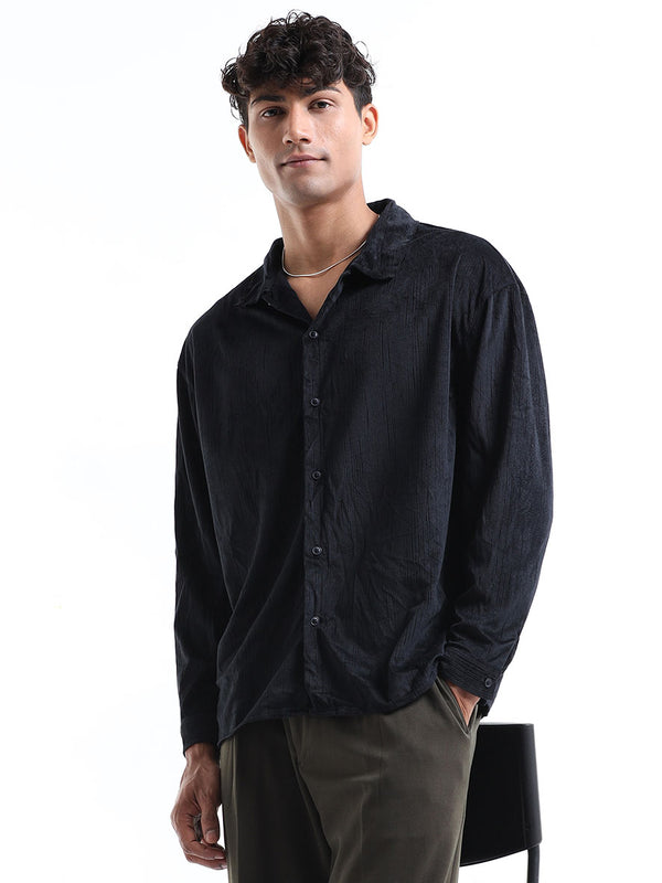 Men's Black Single Collar Corduroy Shirt
