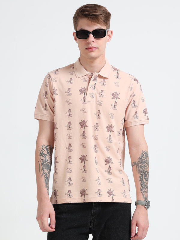 Bronson -Printed  Polo T Shirt - Bisque