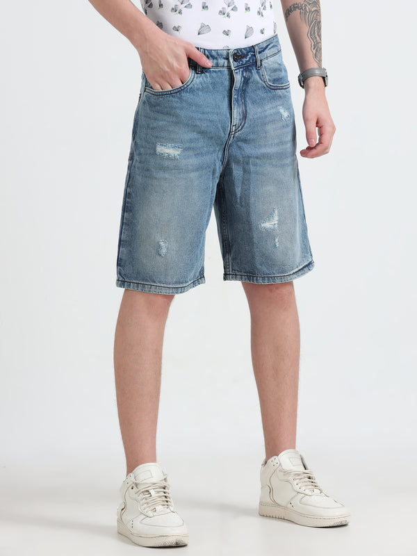 Marlowe - Distressed Denim Shorts - Blue