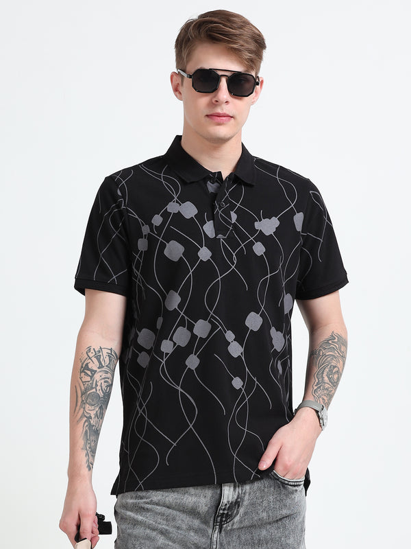 Bronson -Printed  Polo T Shirt - Black