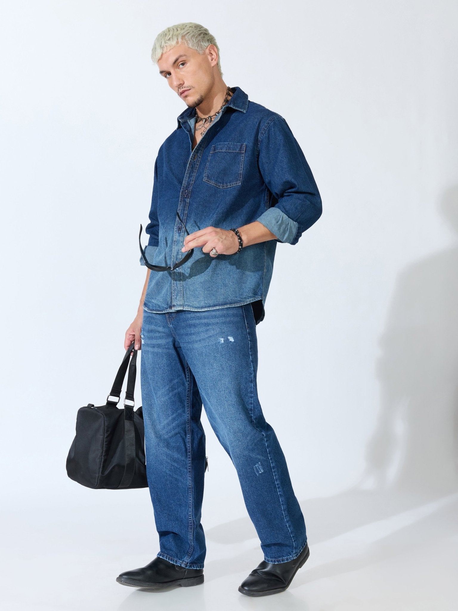 Kool - Relaxed Fit Distressed Jeans - Blue - Espanshe