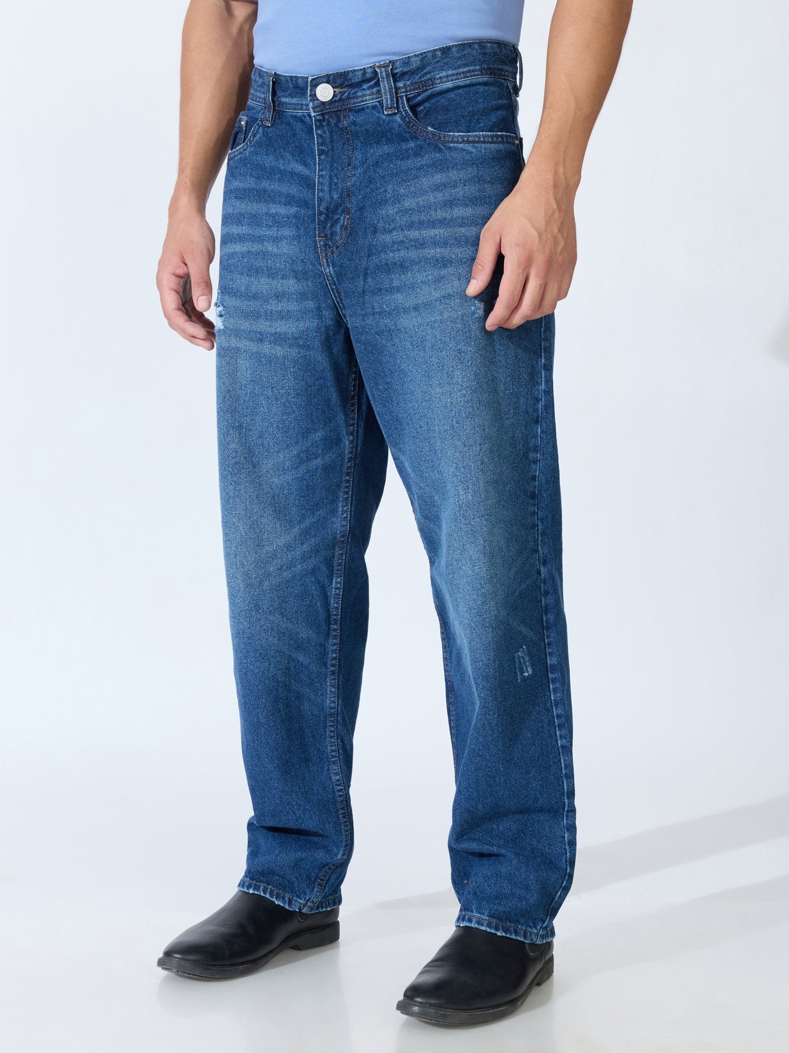 Kool - Relaxed Fit Distressed Jeans - Blue - Espanshe
