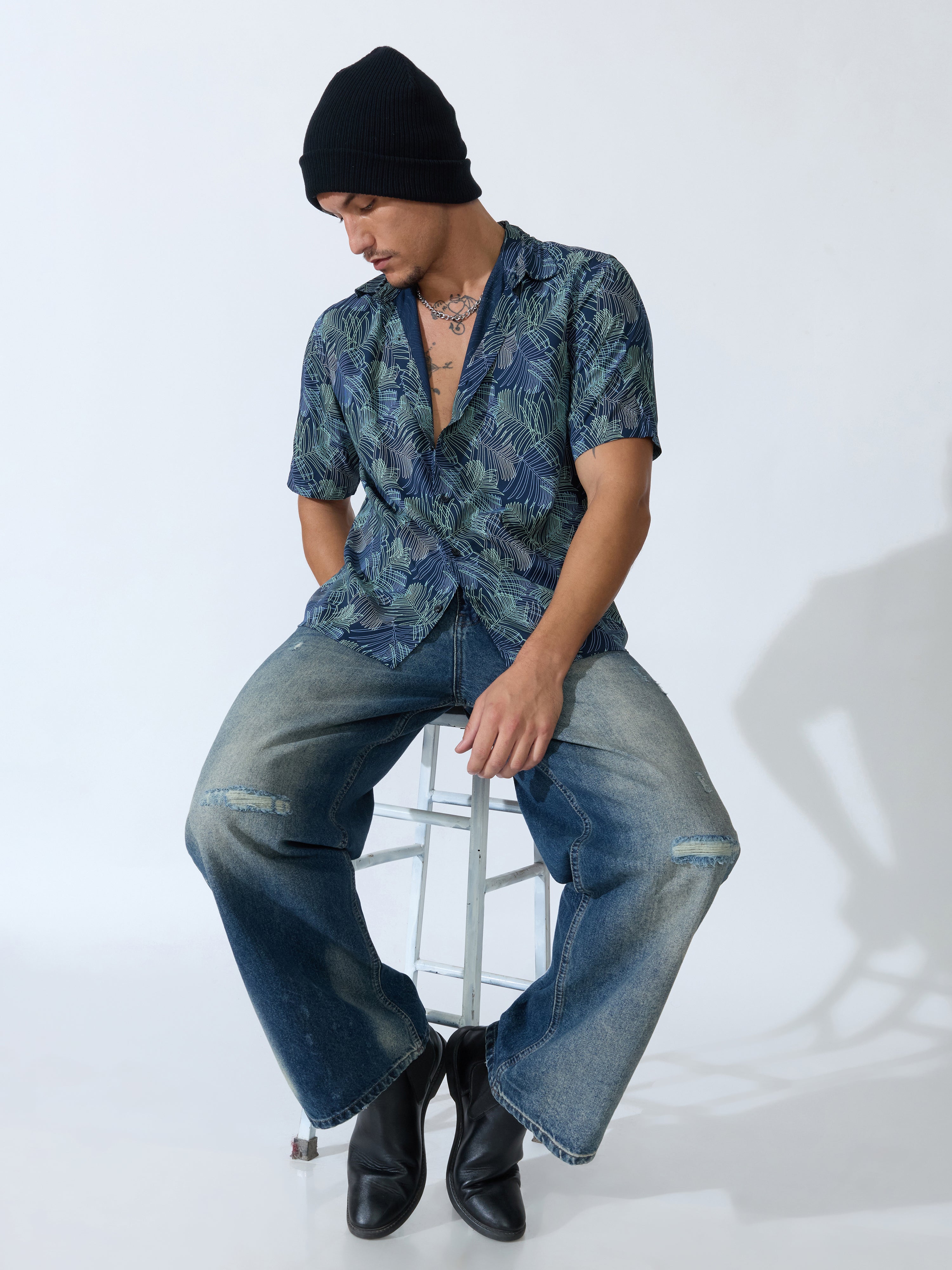 Koralo - Digital Printed Half Sleeve Shirt - Space Blue