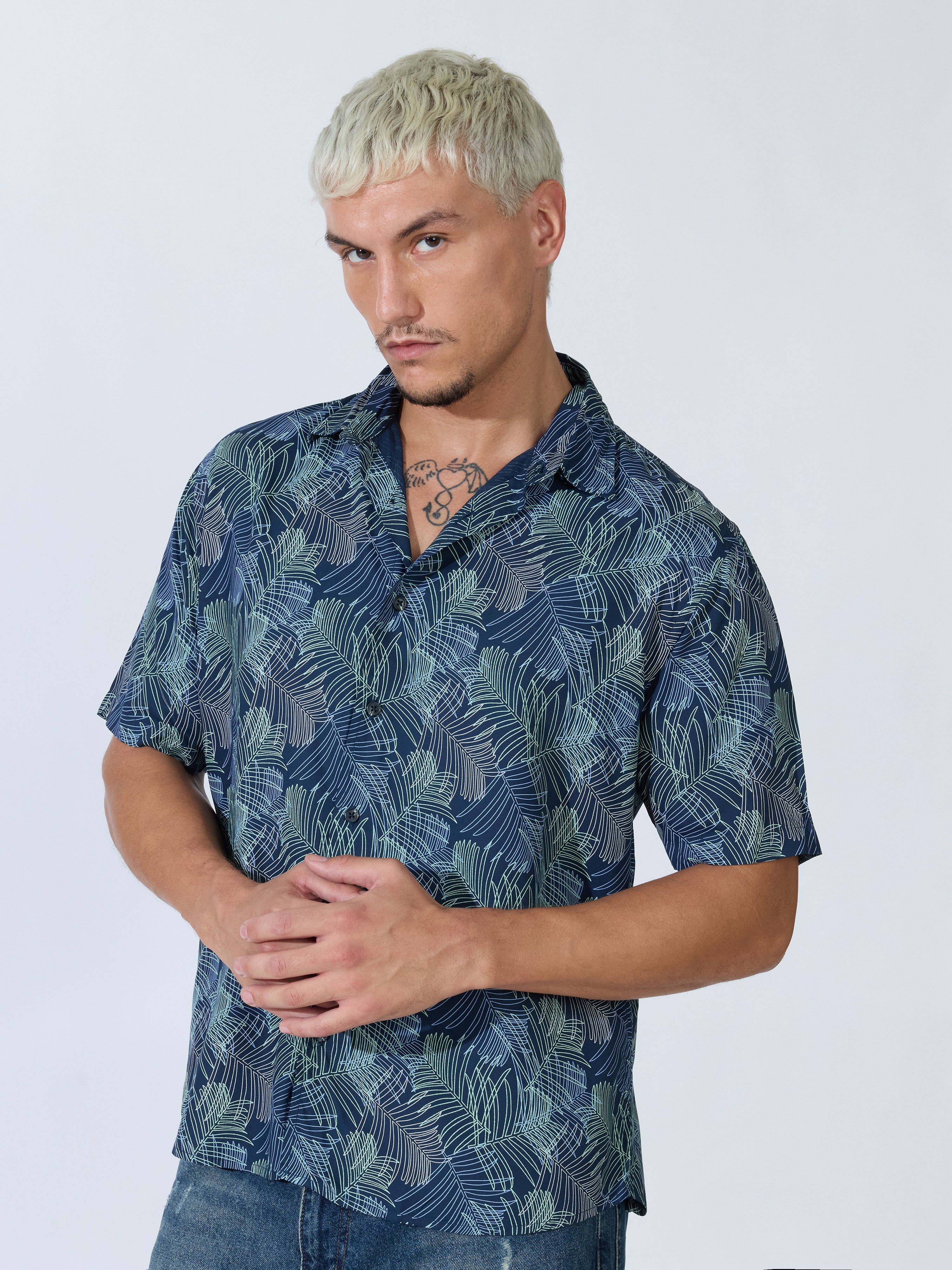 Koralo - Digital Printed Half Sleeve Shirt - Space Blue