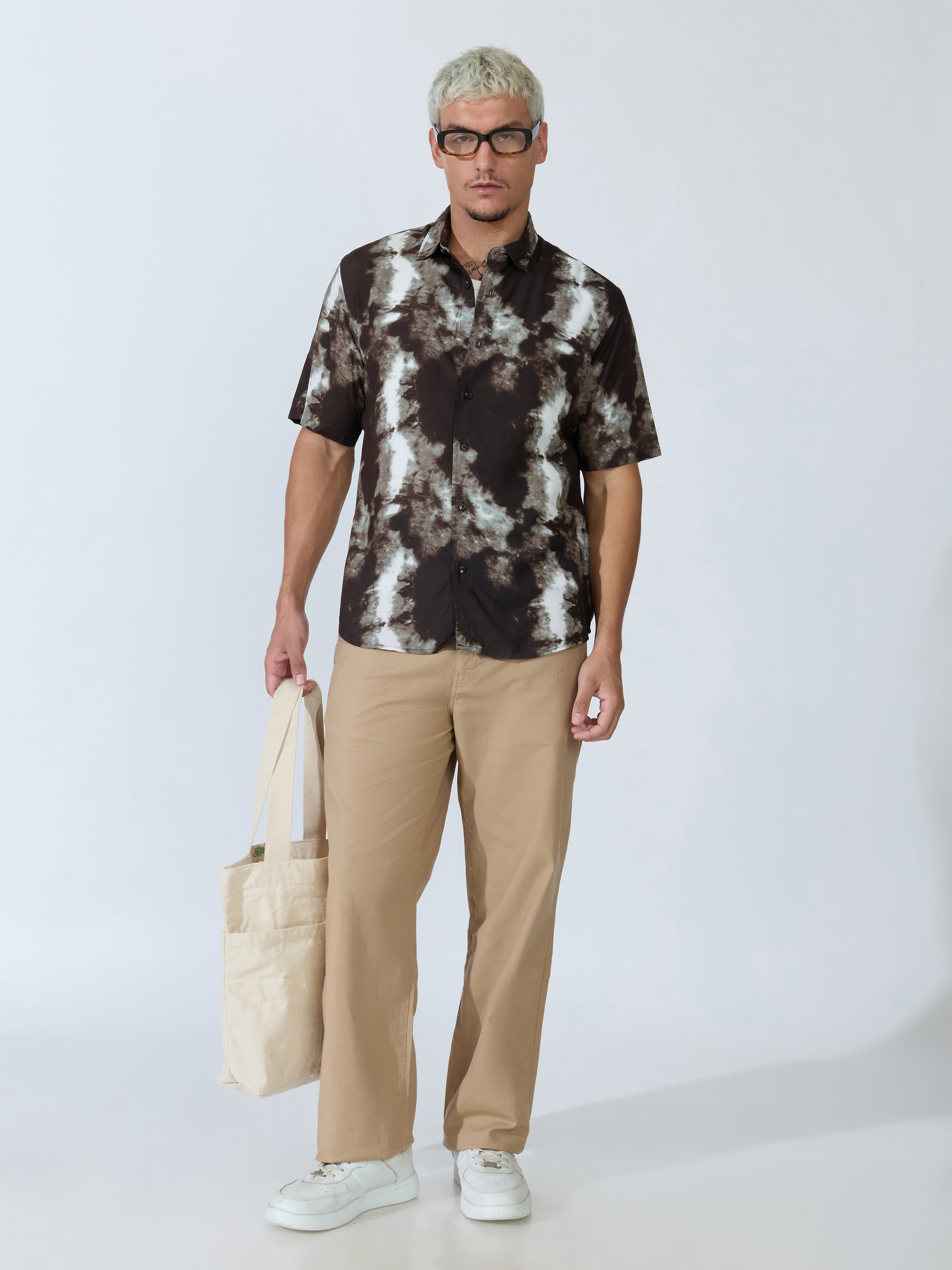 Koralo - Digital Printed Half Sleeve Shirt - Dark Coffee
