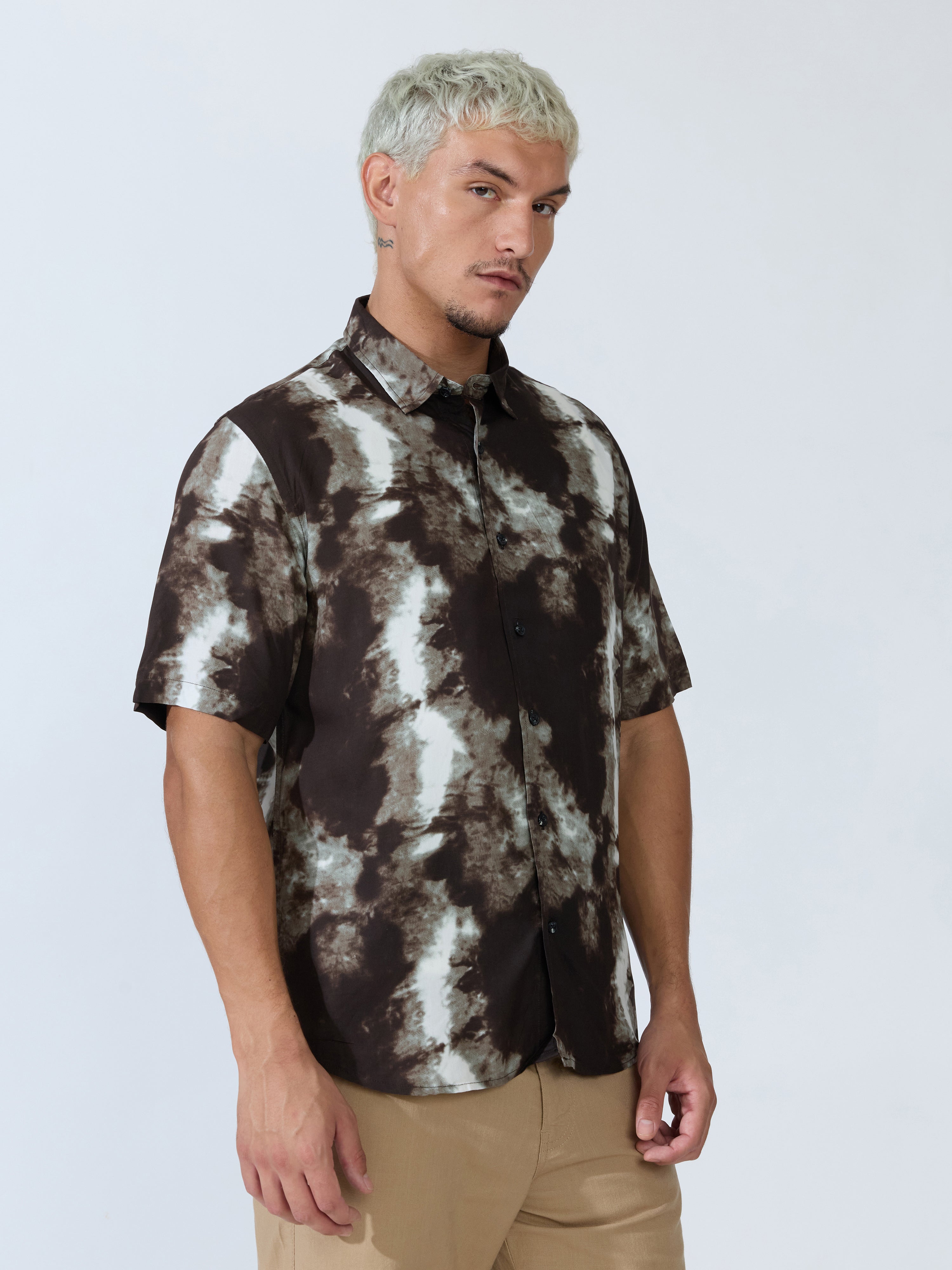 Koralo - Digital Printed Half Sleeve Shirt - Dark Coffee
