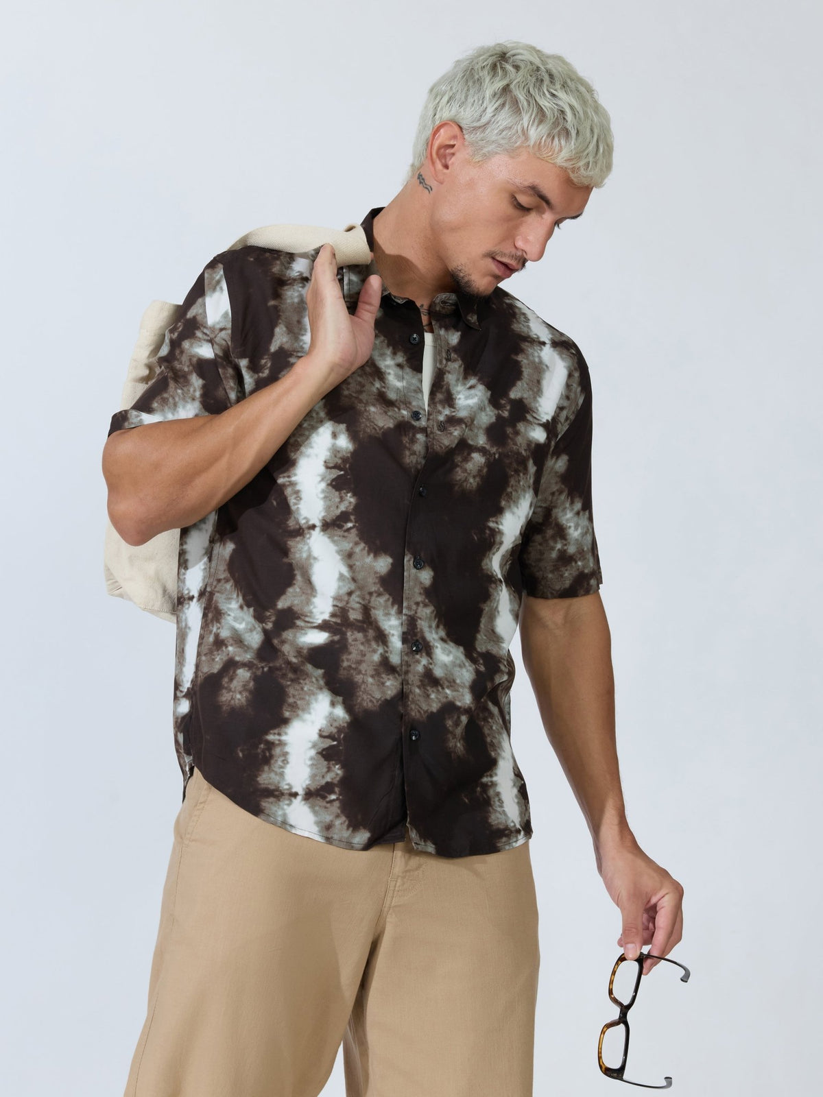 Koralo - Digital Printed Half Sleeve Shirt - Dark Coffee - Espanshe