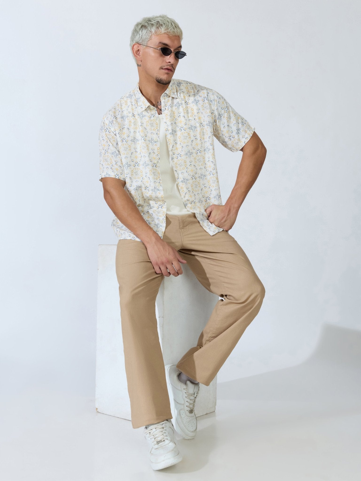Koralo - Digital Printed Half Sleeve Shirt - Yellow - Espanshe