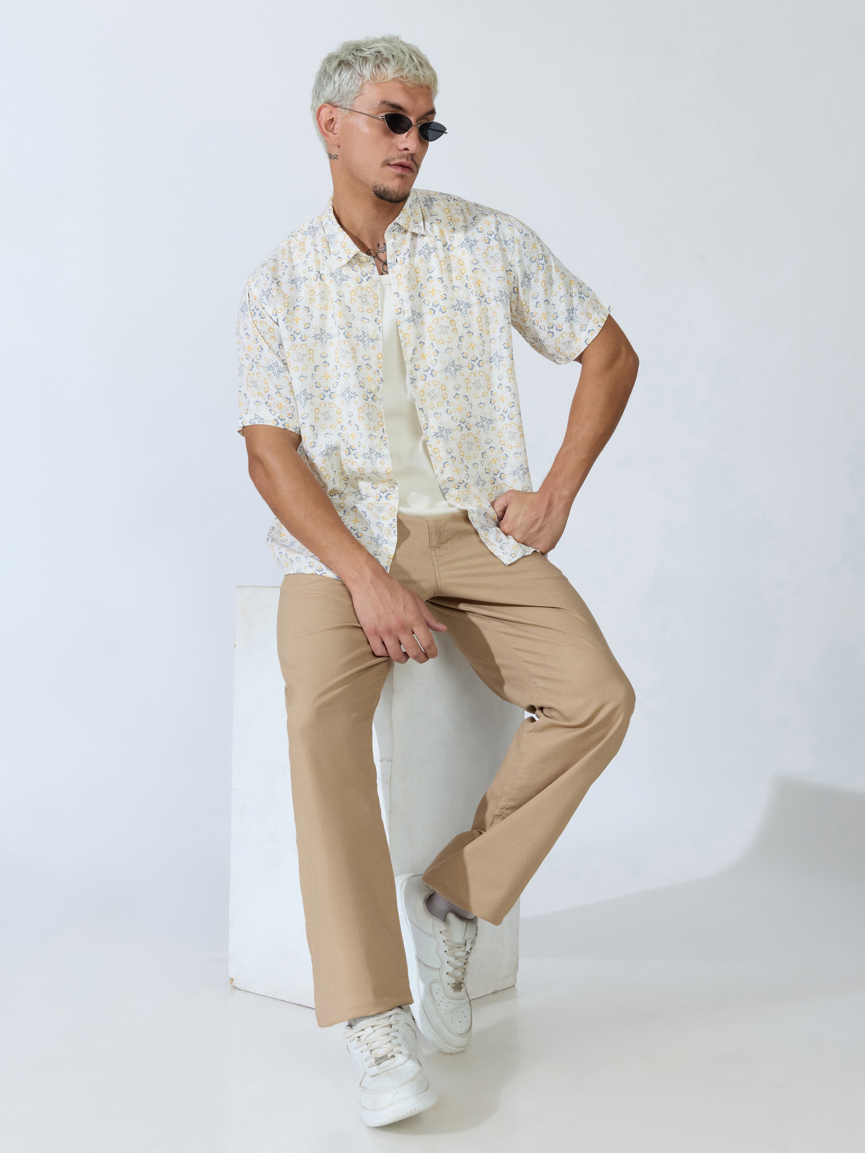 Koralo - Digital Printed Half Sleeve Shirt - Yellow