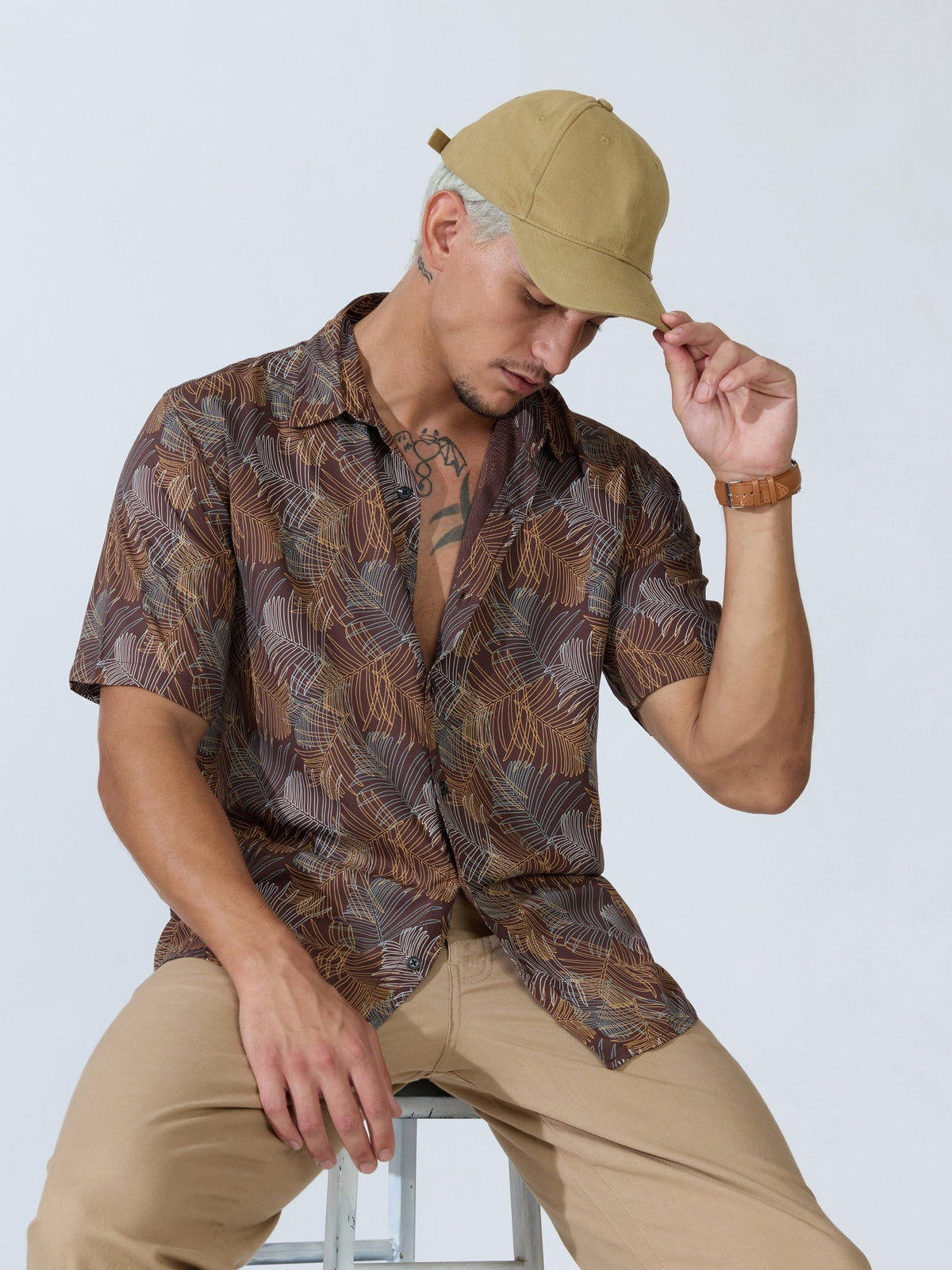 Koralo - Digital Printed Half Sleeve Shirt - Brown - Espanshe