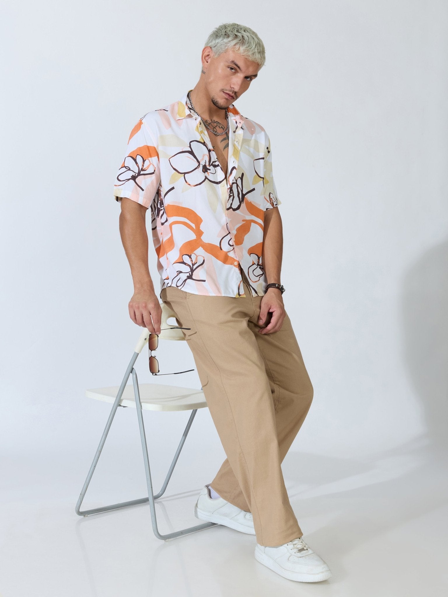 Koralo - Digital Printed Half Sleeve Shirt - White - Espanshe