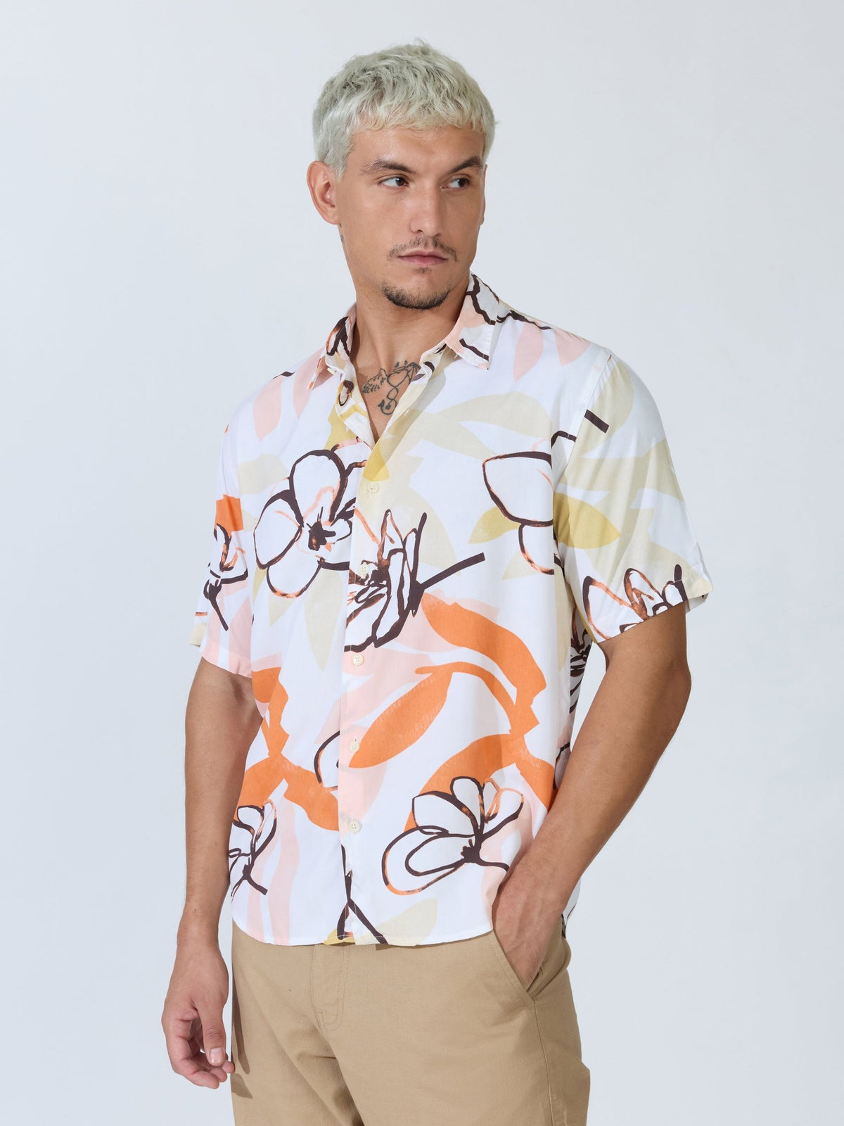 Koralo - Digital Printed Half Sleeve Shirt - White - Espanshe