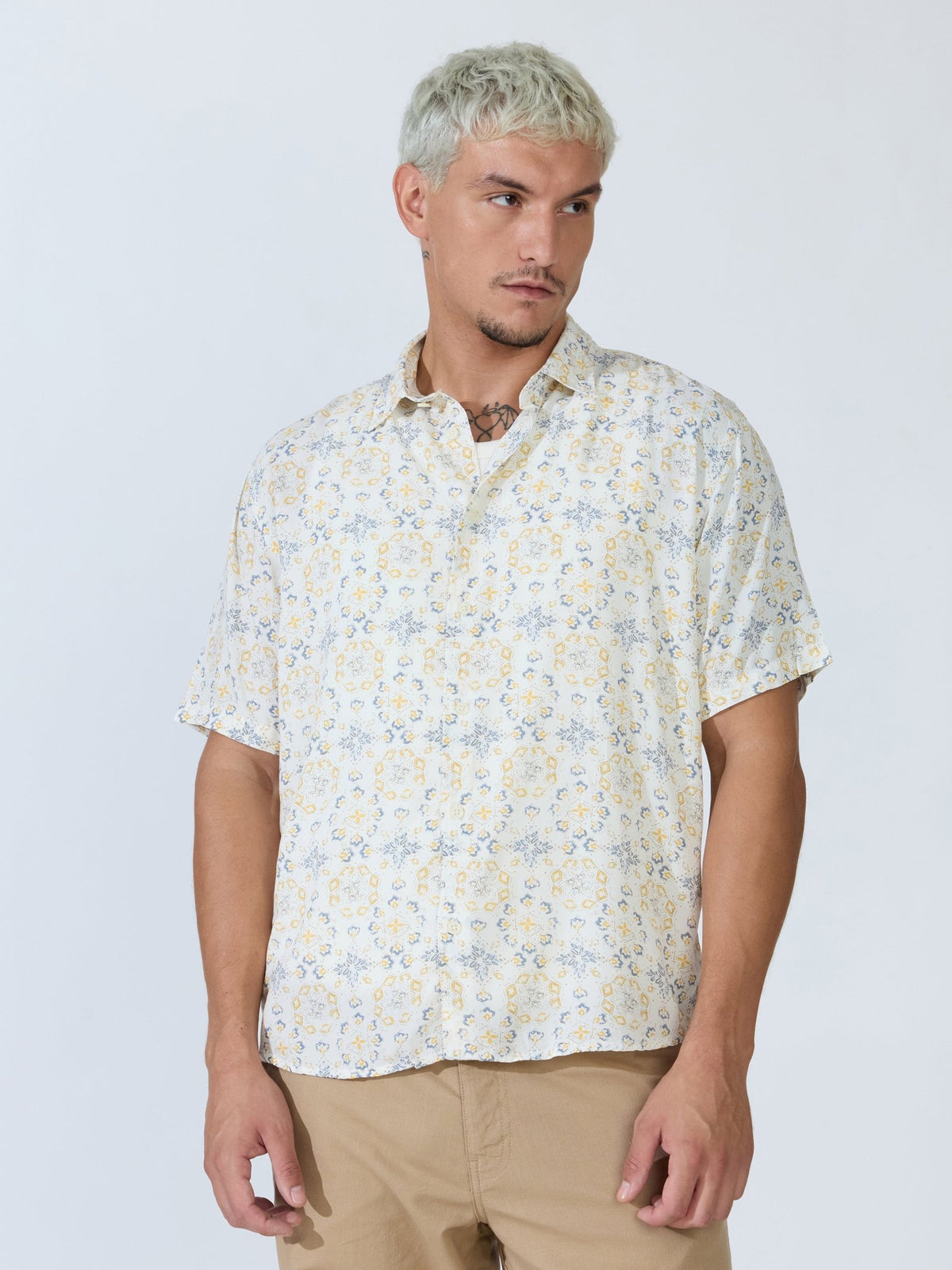 Koralo - Digital Printed Half Sleeve Shirt - Yellow - Espanshe