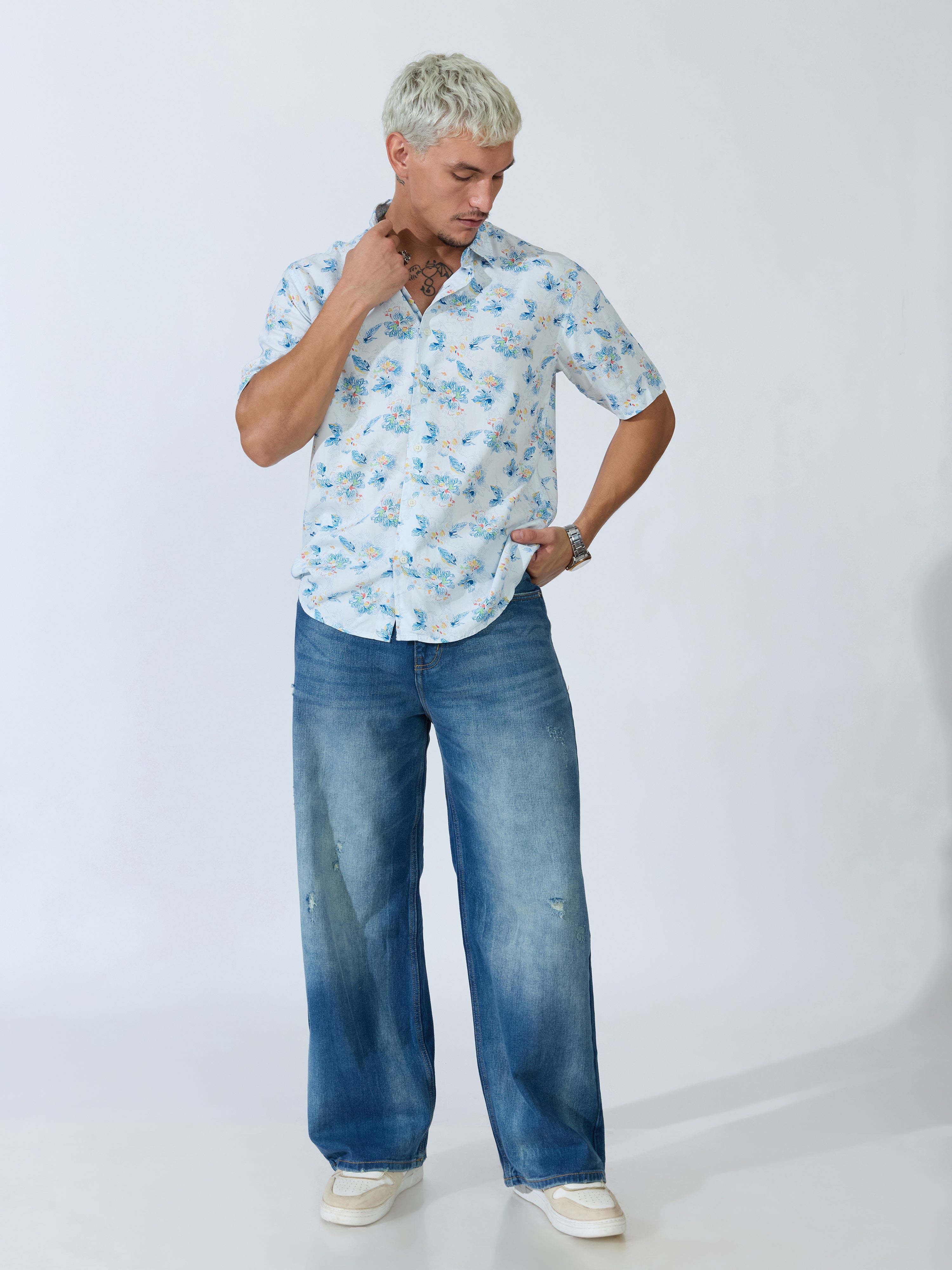 Koralo - Digital Printed Half Sleeve Shirt - Light Blue