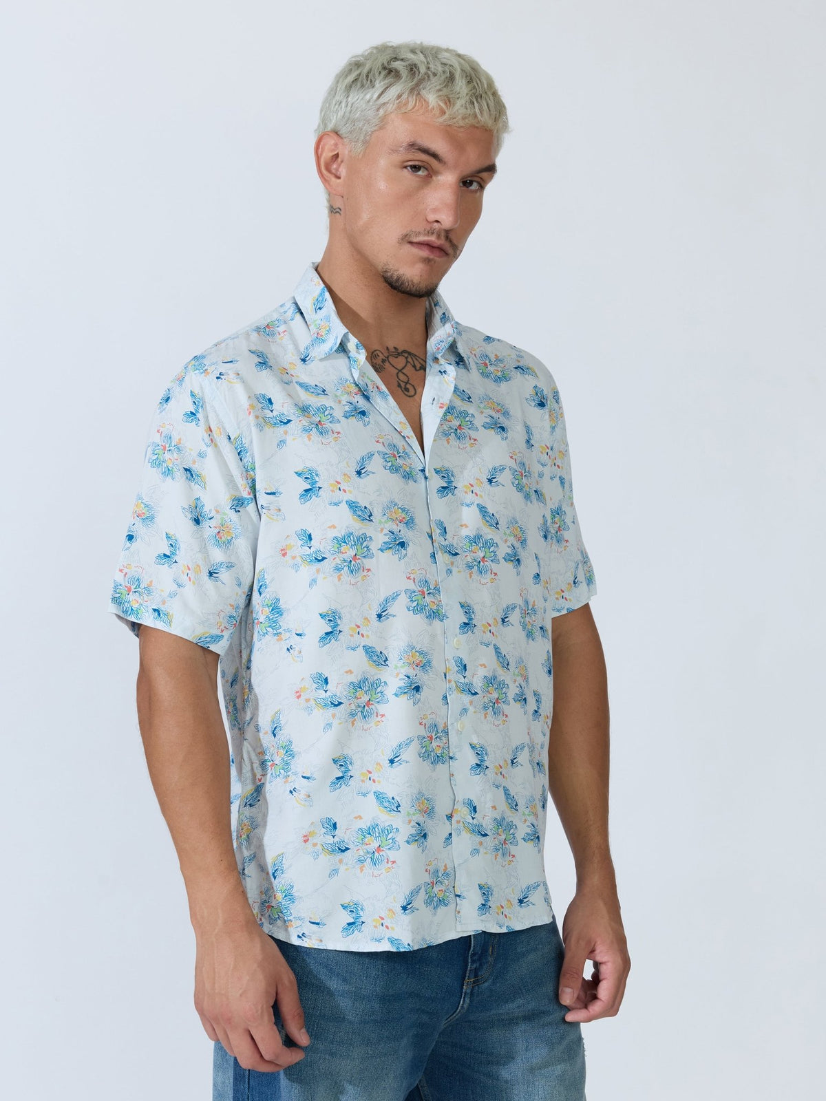Koralo - Digital Printed Half Sleeve Shirt - Light Blue - Espanshe