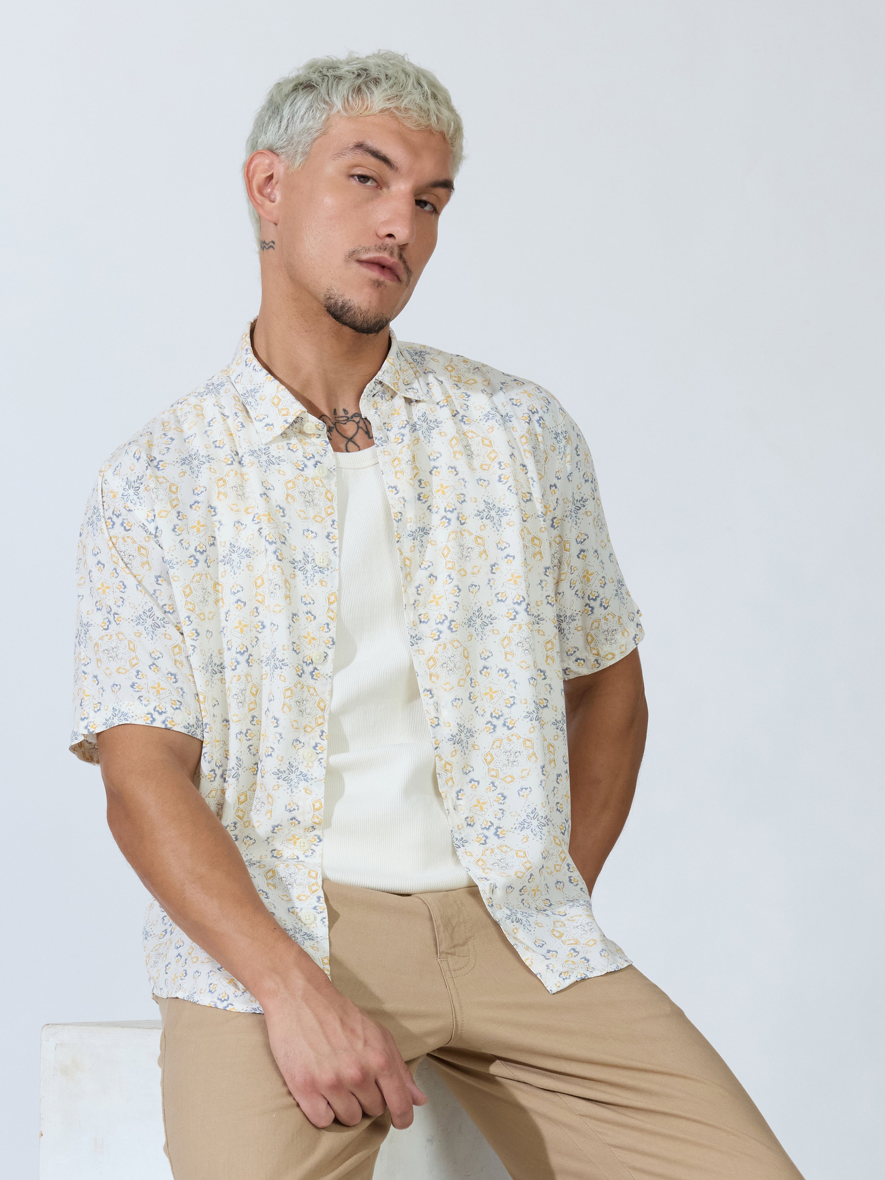 Koralo - Digital Printed Half Sleeve Shirt - Yellow