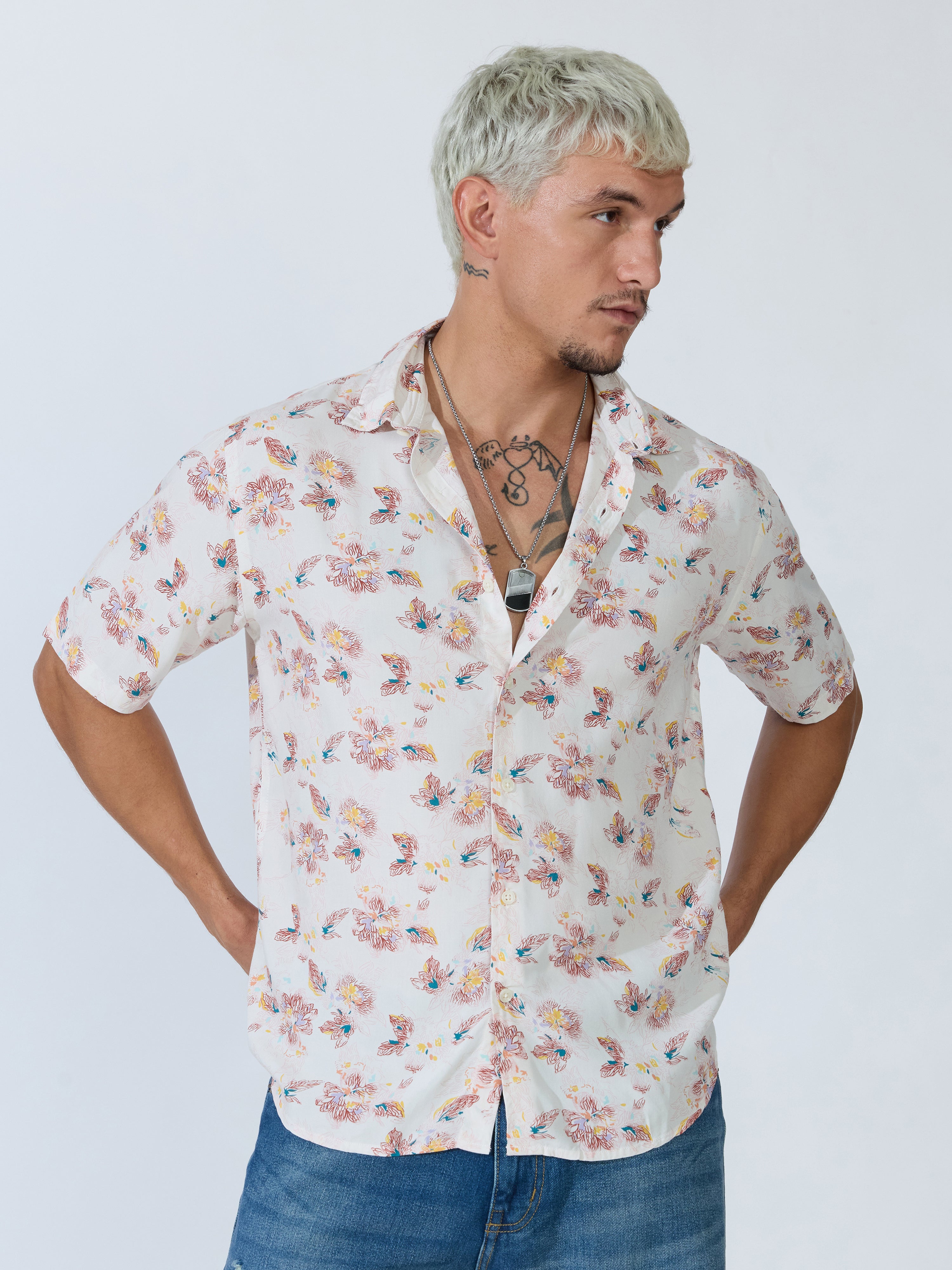 Koralo - Digital Printed Half Sleeve Shirt - Red