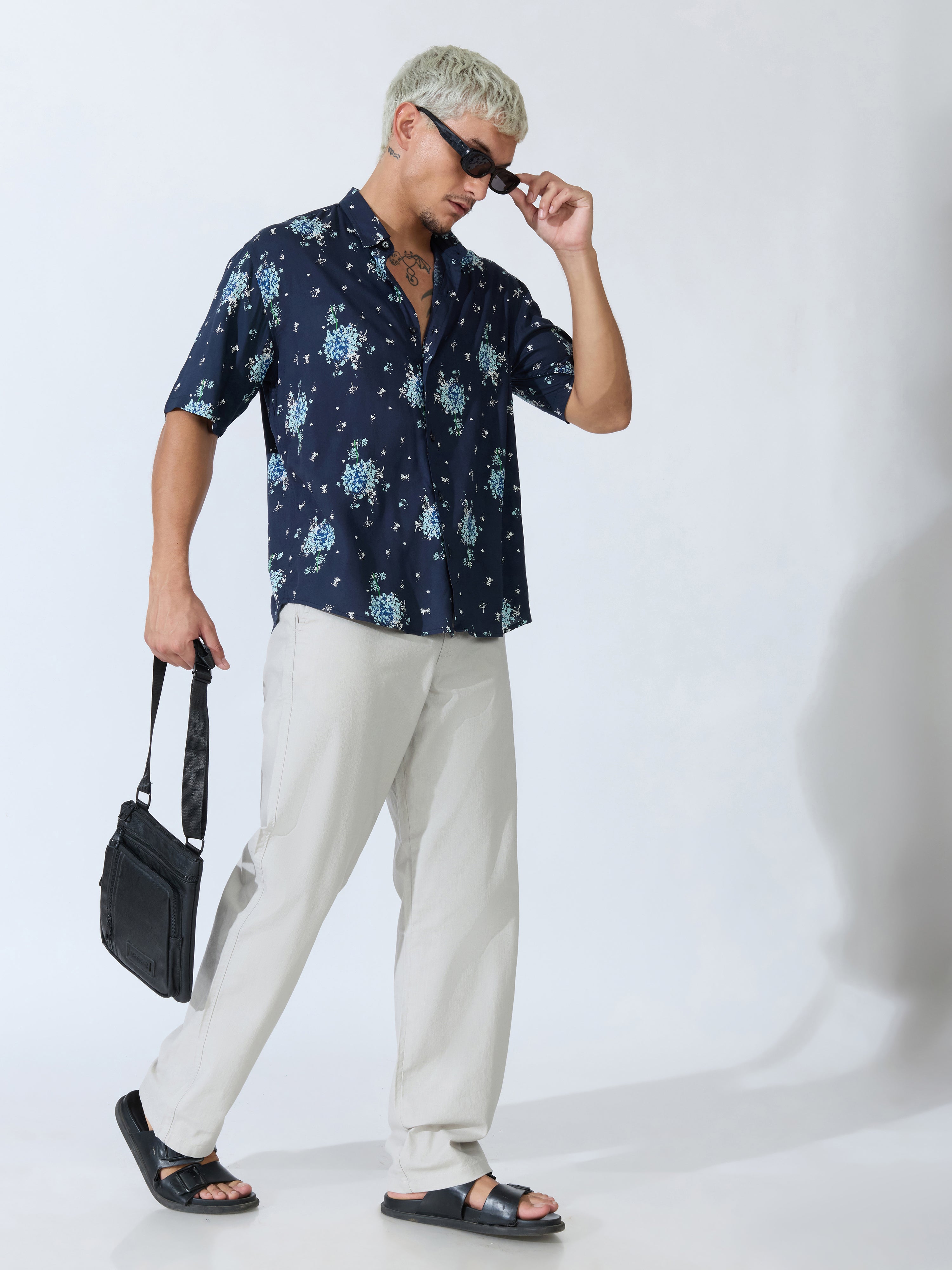 Koralo - Digital Printed Half Sleeve Shirt - Navy Blue