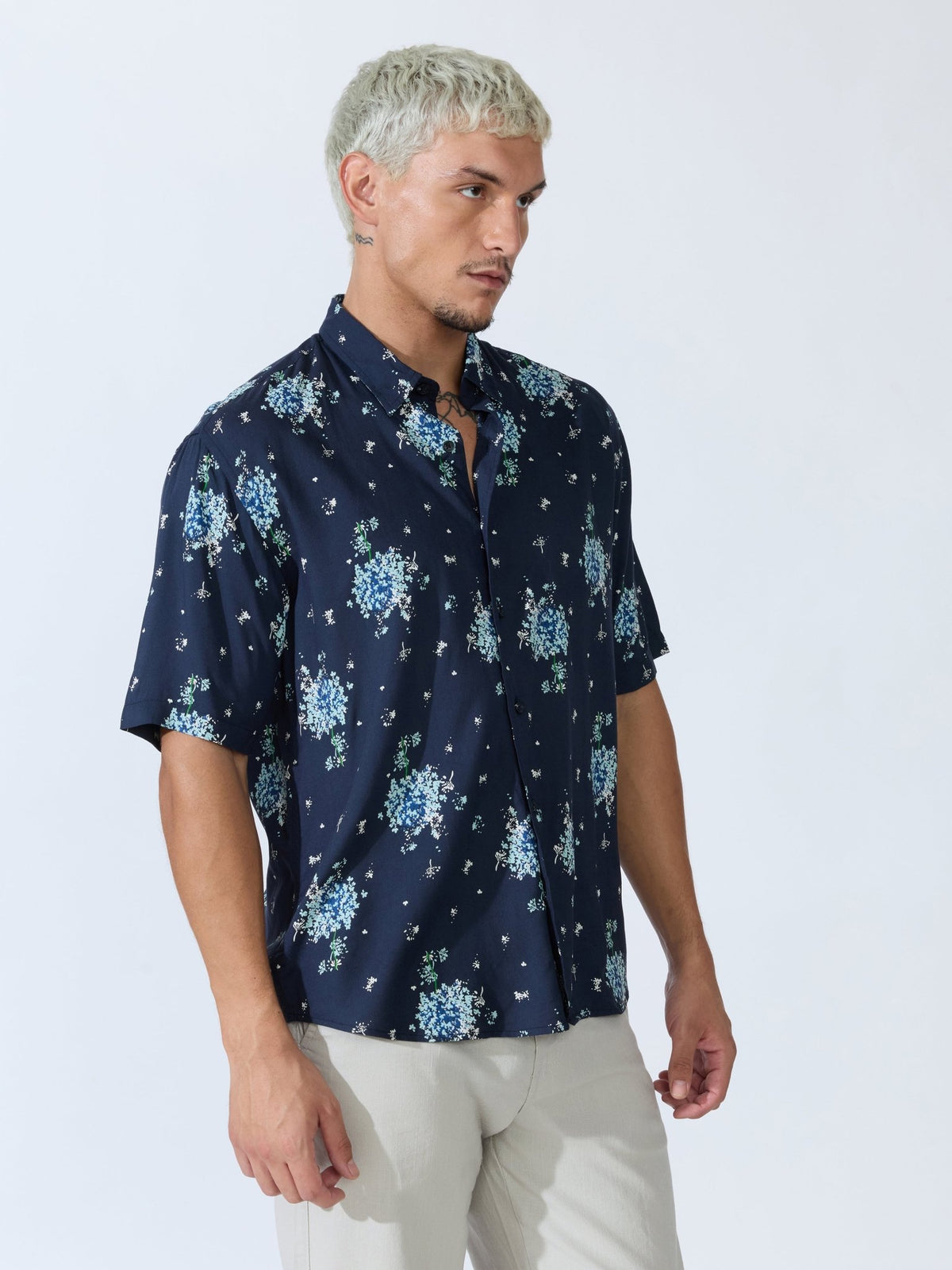 Koralo - Digital Printed Half Sleeve Shirt - Navy Blue - Espanshe