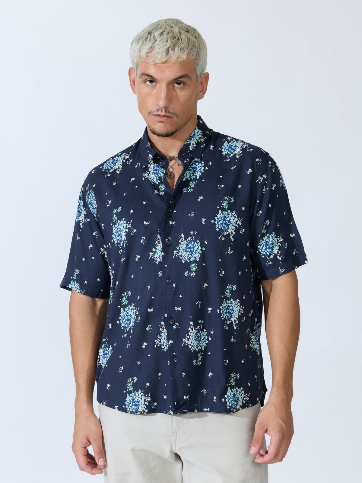 Koralo - Digital Printed Half Sleeve Shirt - Navy Blue - Espanshe
