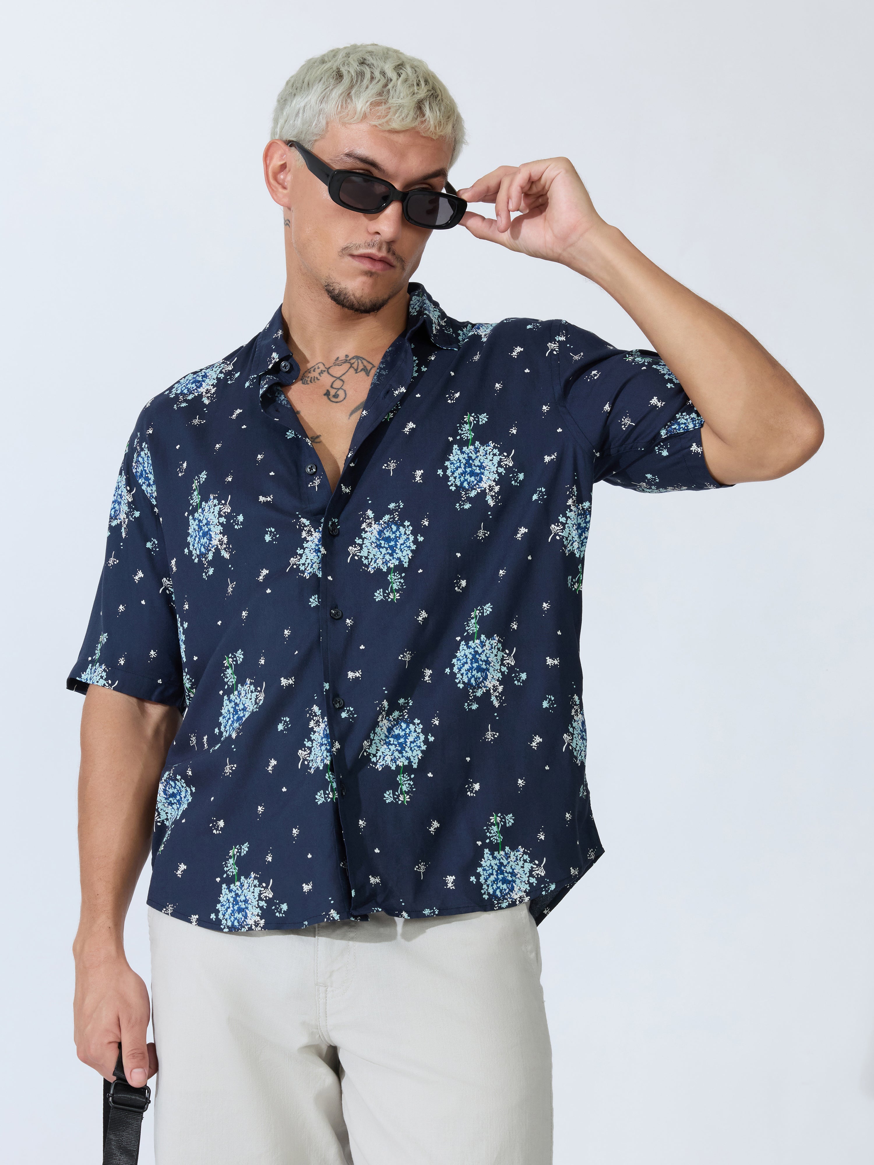 Koralo - Digital Printed Half Sleeve Shirt - Navy Blue