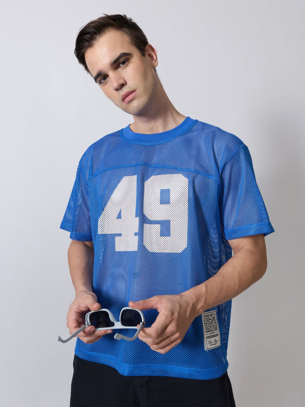 Lower Moon - 49 Printed Mesh Jersey T-Shirt - Blue - Espanshe