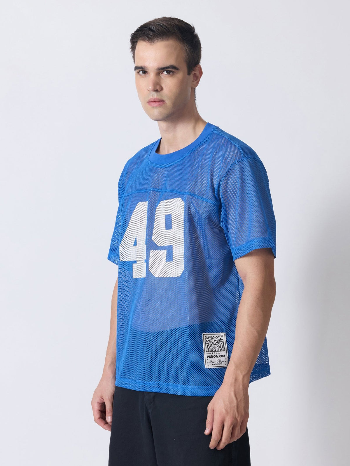 Lower Moon - 49 Printed Mesh Jersey T-Shirt - Blue - Espanshe
