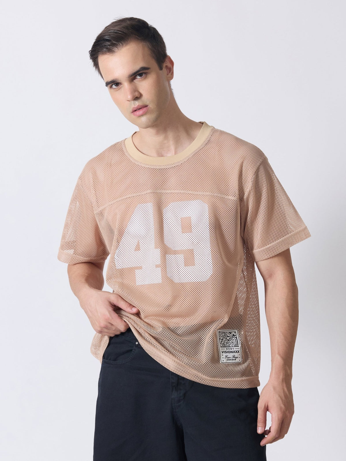 Lower Moon - 49 Printed Mesh Jersey T-Shirt - Light Beige - Espanshe