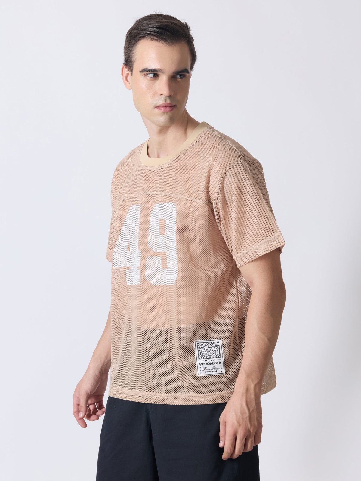 Lower Moon - 49 Printed Mesh Jersey T-Shirt - Light Beige - Espanshe