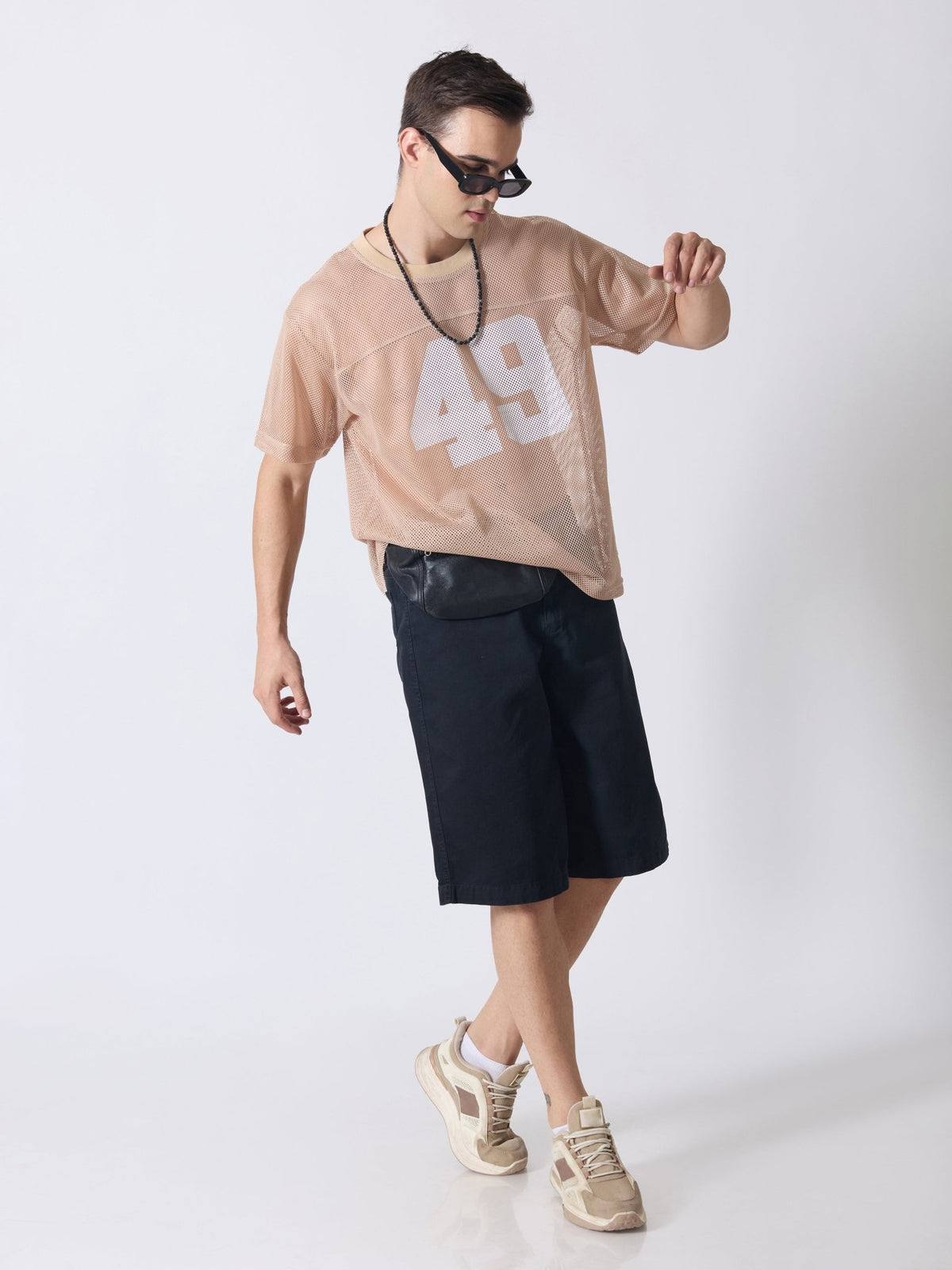 Lower Moon - 49 Printed Mesh Jersey T-Shirt - Light Beige - Espanshe