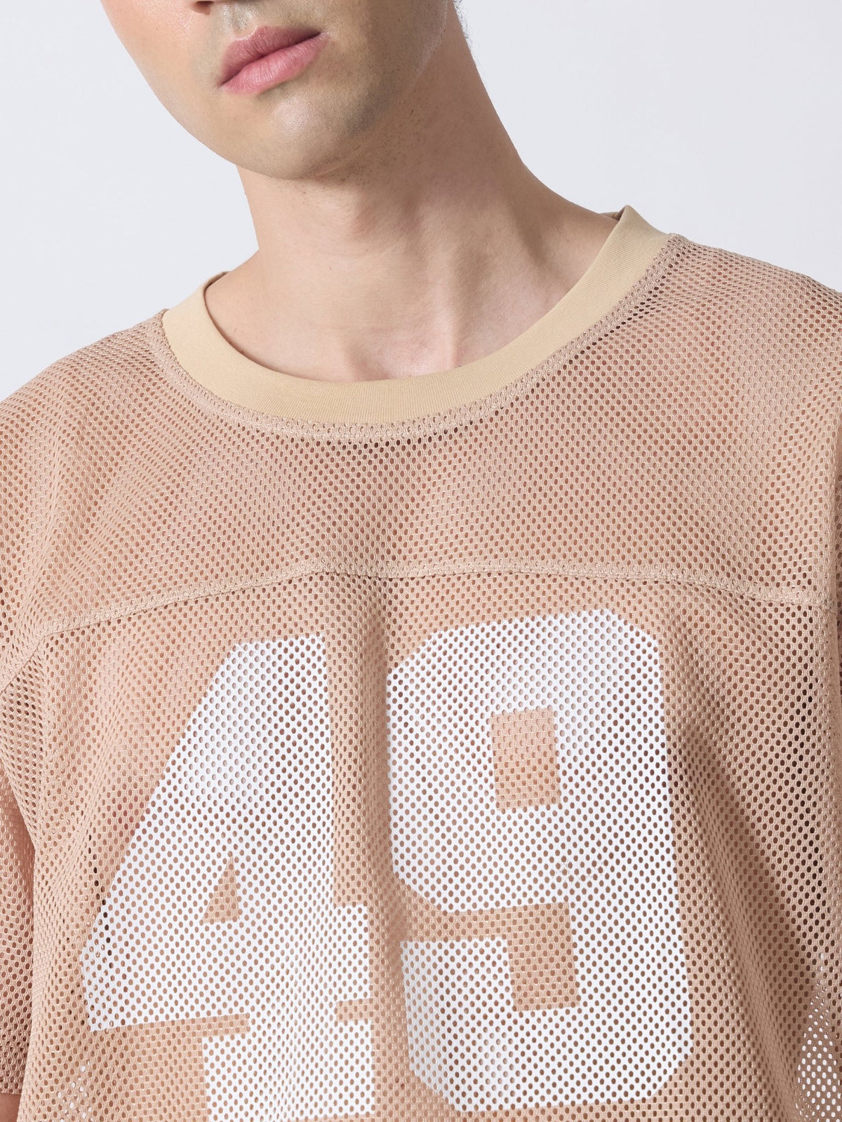 Lower Moon - 49 Printed Mesh Jersey T-Shirt - Light Beige - Espanshe