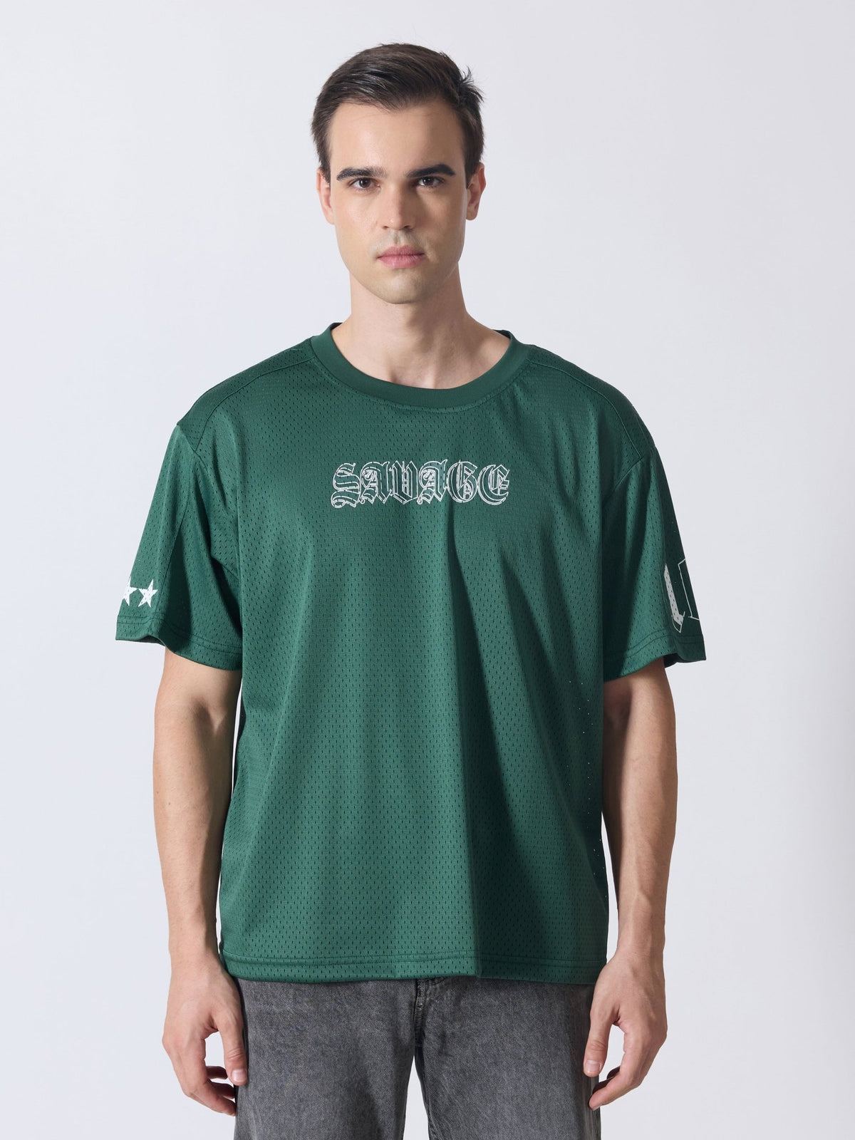 Lower Moon - Savage Printed Mesh Jersey T-Shirt - Green - Espanshe