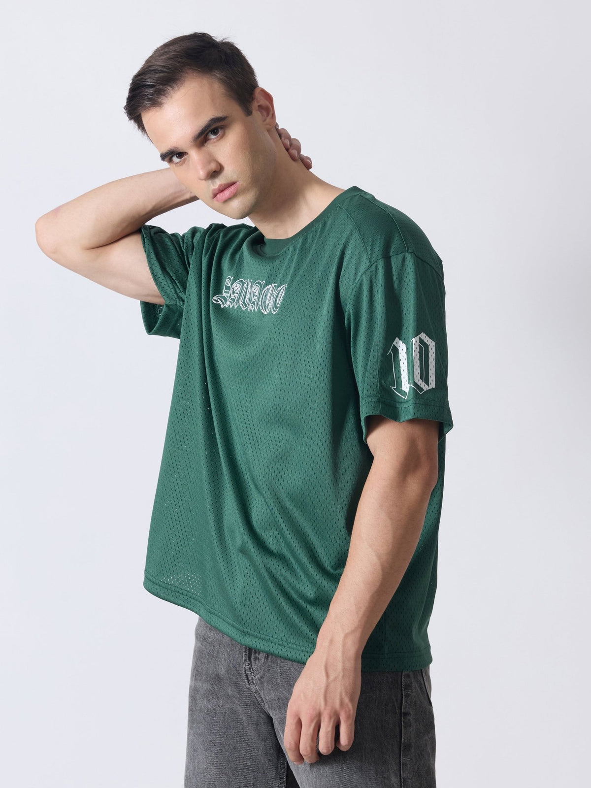 Lower Moon - Savage Printed Mesh Jersey T-Shirt - Green - Espanshe