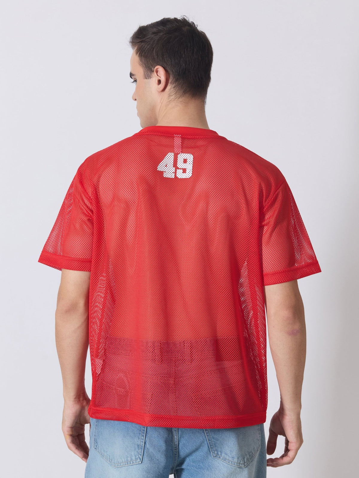 Lower Moon - 49 Printed Mesh Jersey T-Shirt - Red - Espanshe