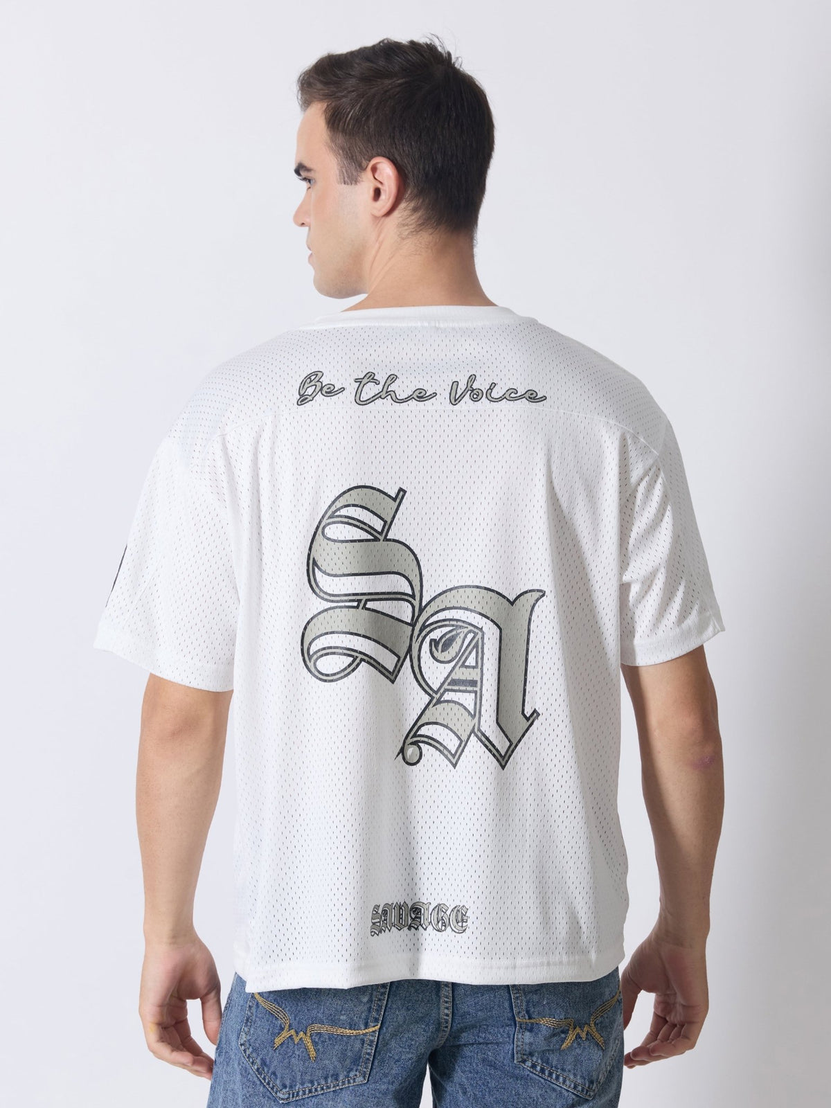 Lower Moon - Savage Printed Mesh Jersey T-Shirt - White - Espanshe