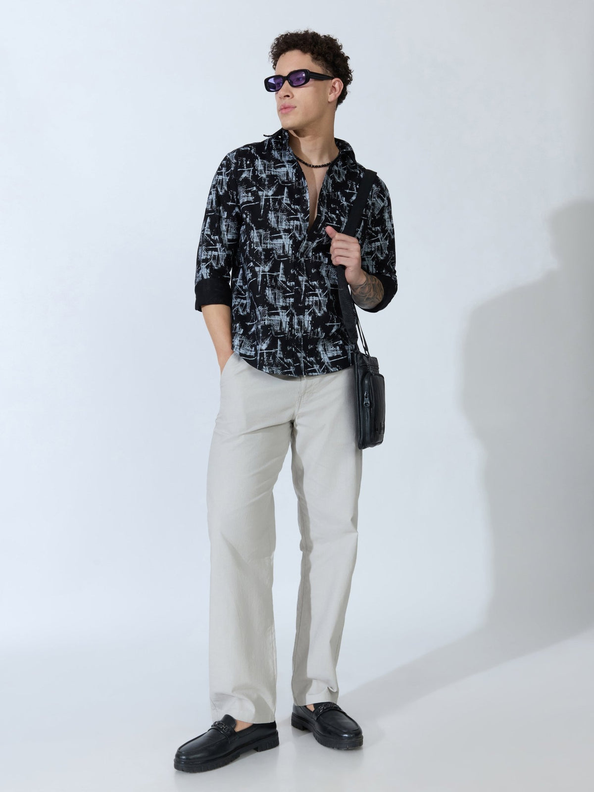 Lutata - Oxford Printed Shirt - Black - Espanshe