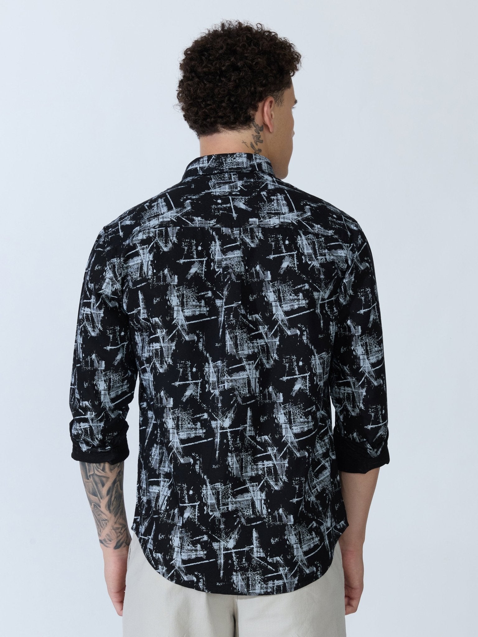Lutata - Oxford Printed Shirt - Black - Espanshe