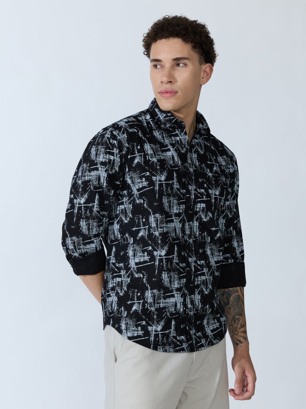 Lutata - Oxford Printed Shirt - Black - Espanshe