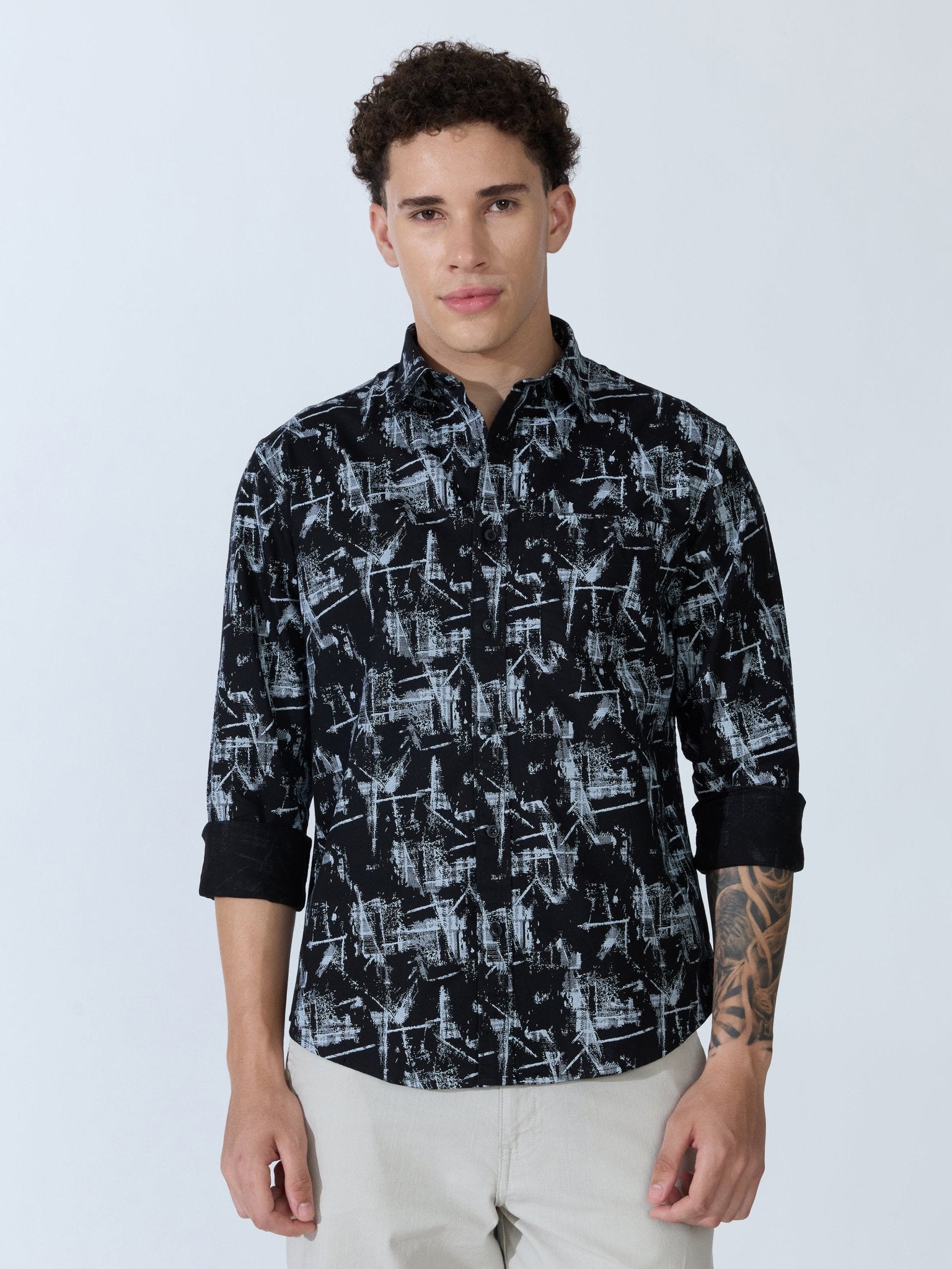 Lutata - Oxford Printed Shirt - Black - Espanshe
