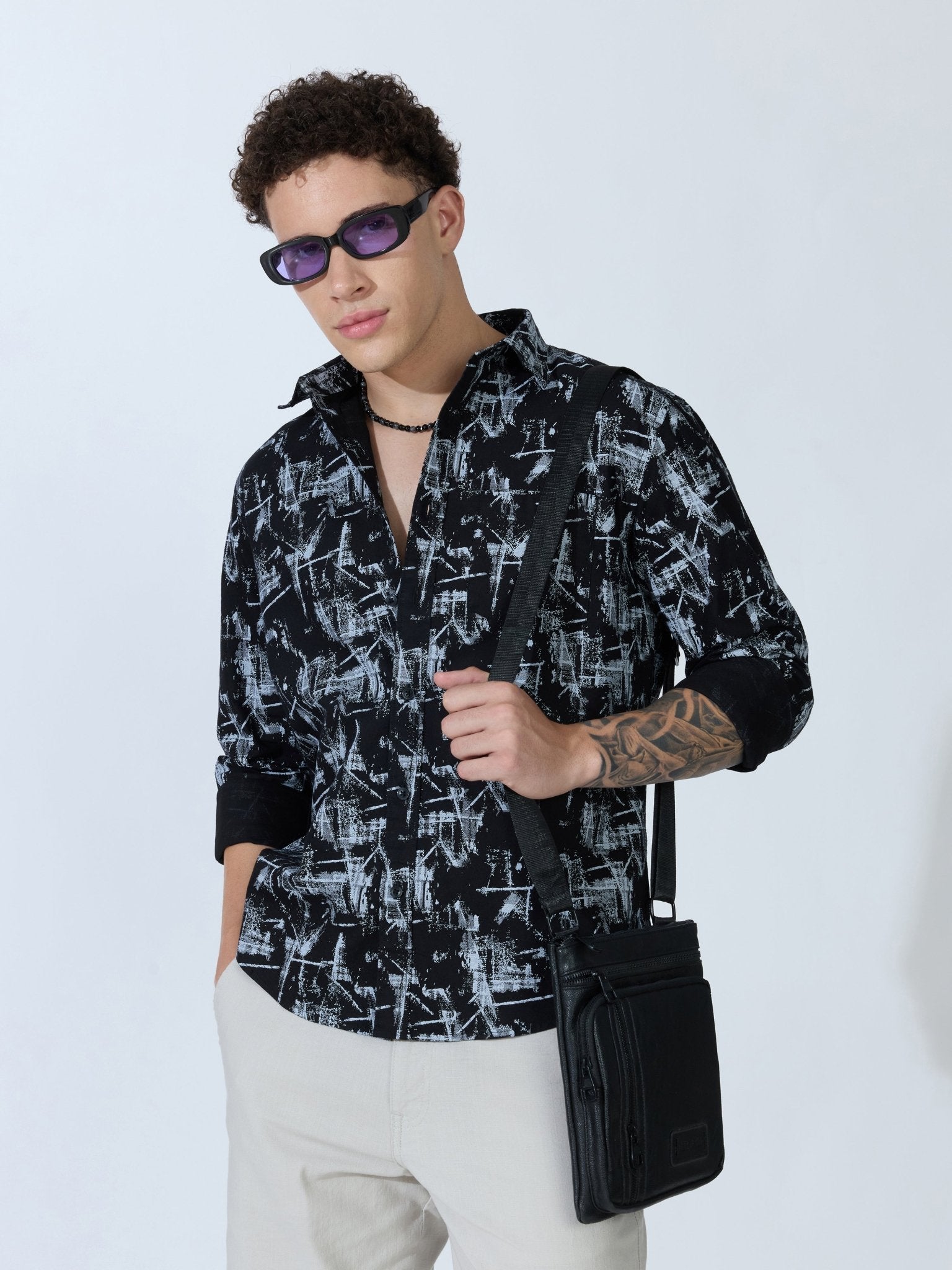 Lutata - Oxford Printed Shirt - Black - Espanshe