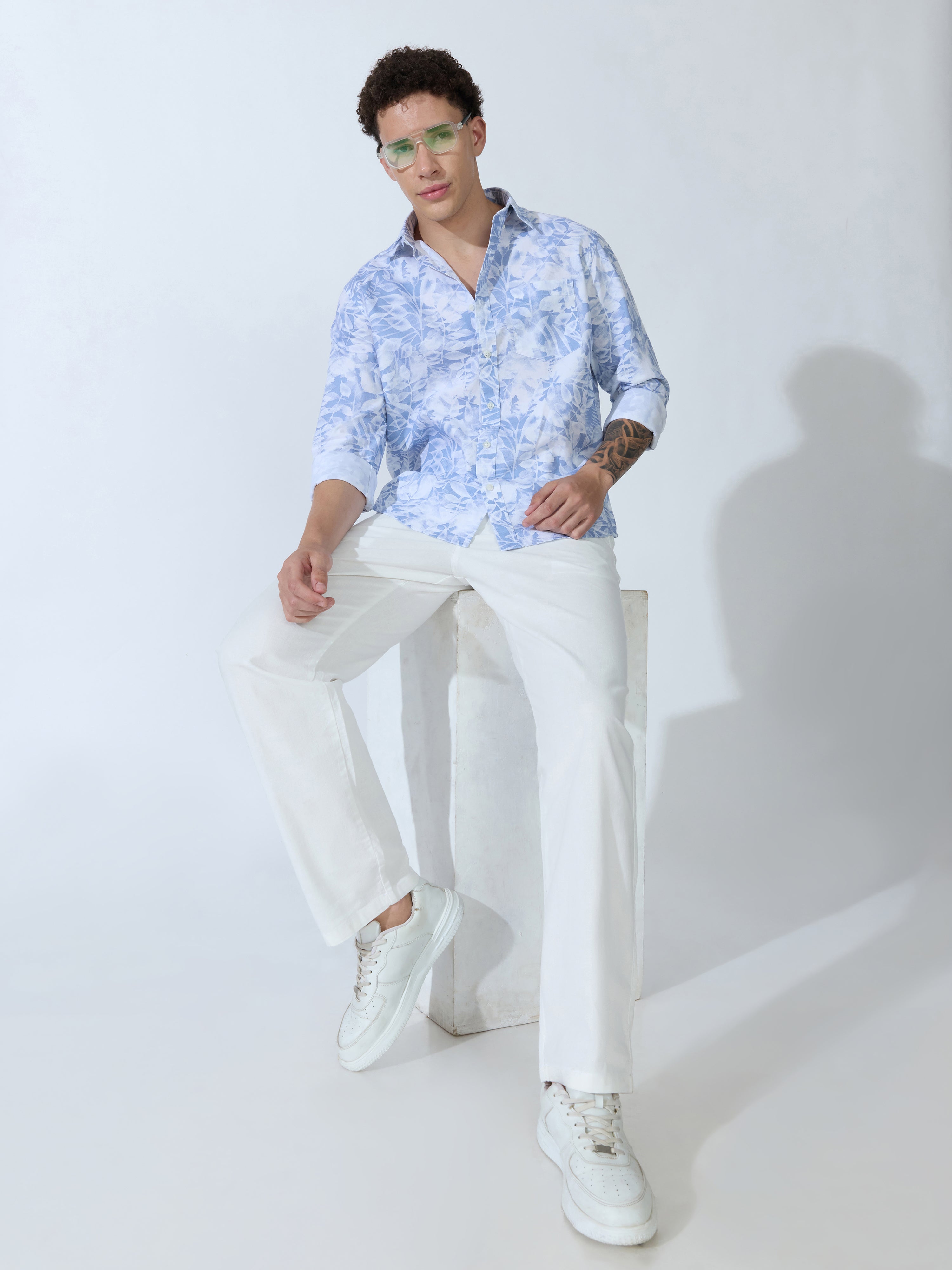 Lutata - Oxford Printed Shirt - Ice Blue