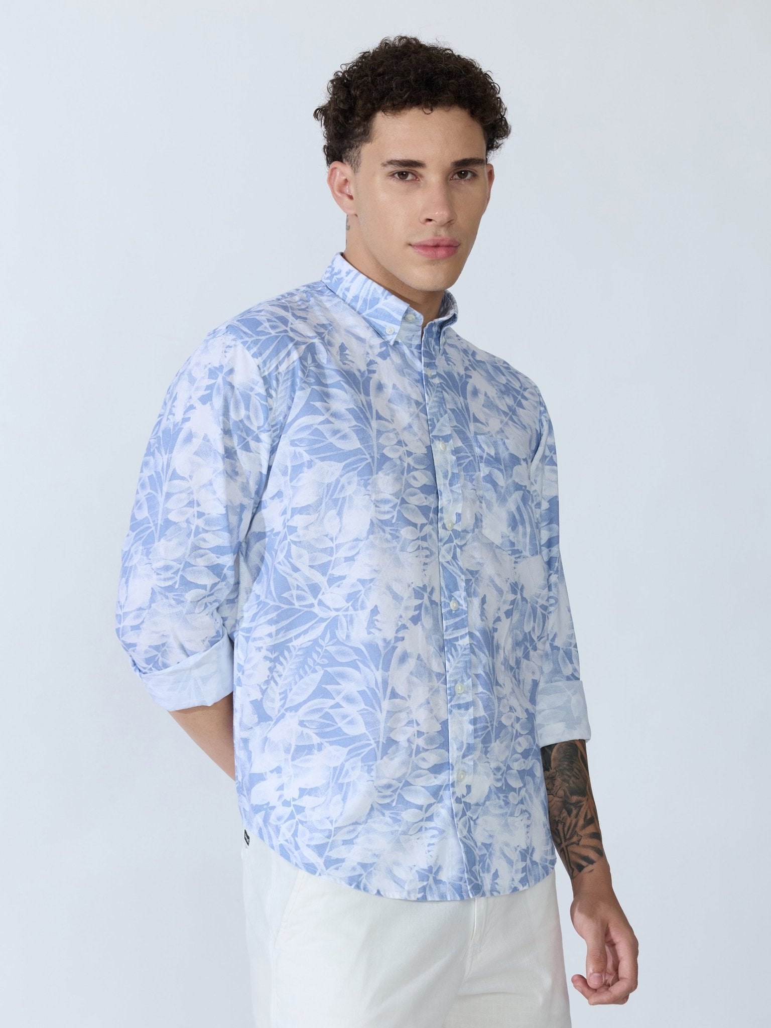 Lutata - Oxford Printed Shirt - Ice Blue - Espanshe