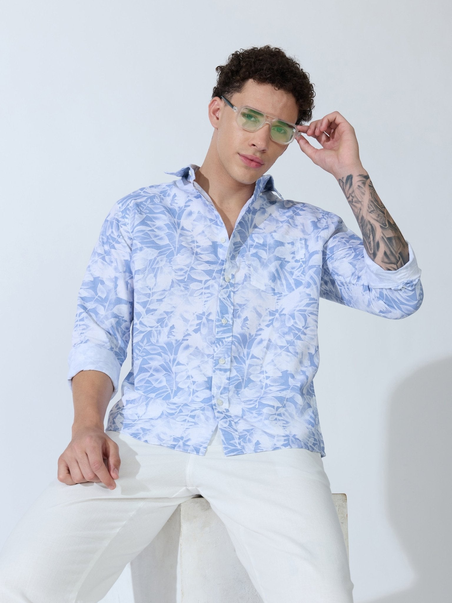 Lutata - Oxford Printed Shirt - Ice Blue - Espanshe