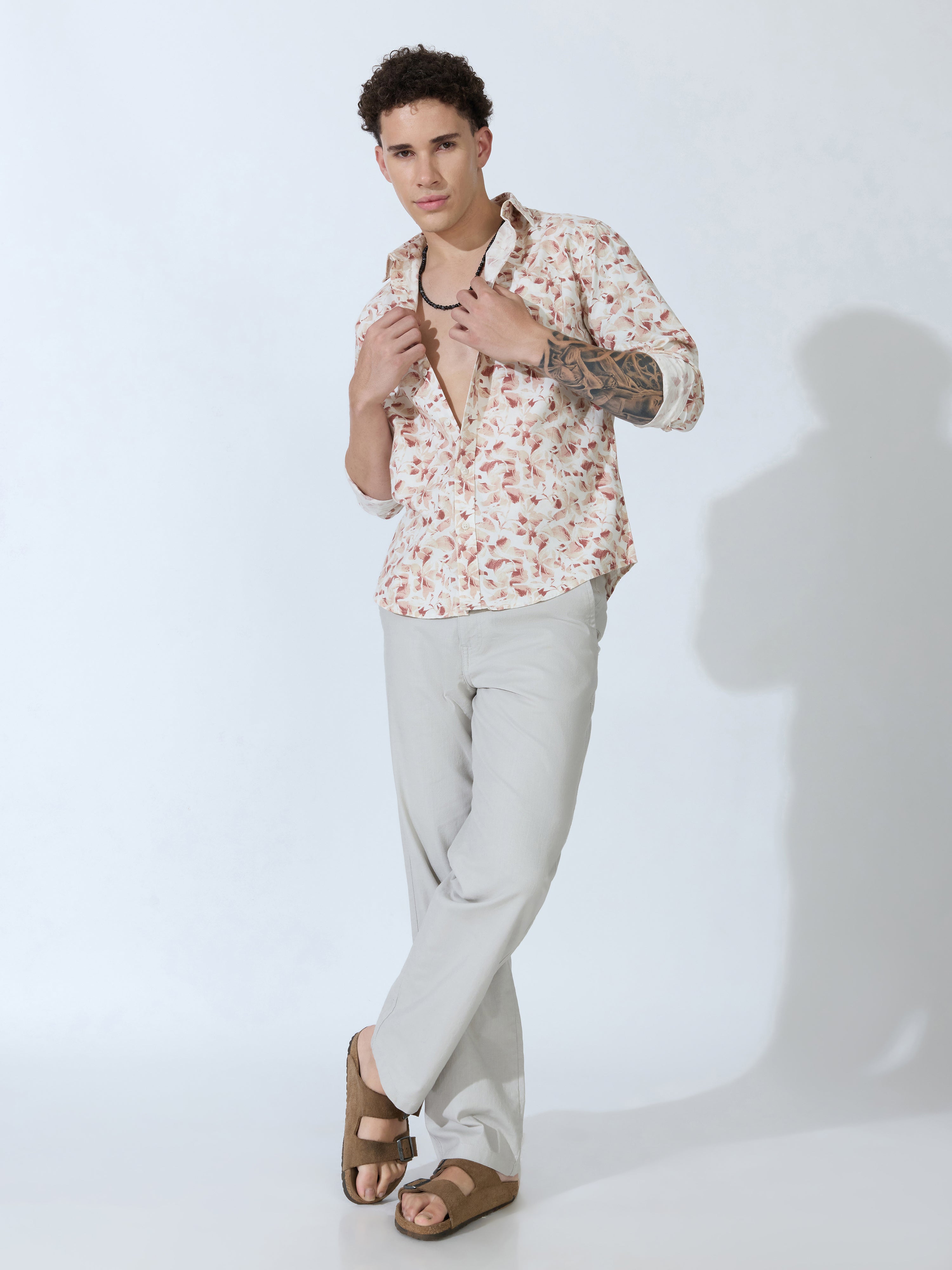 Lutata - Oxford Printed Shirt - Brown