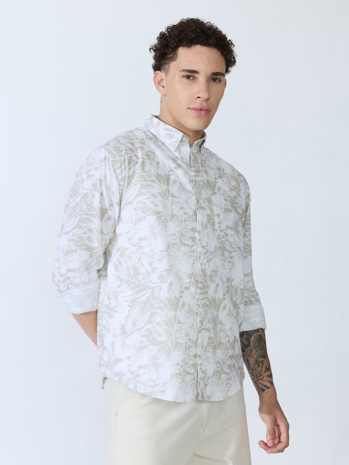 Lutata - Oxford Printed Shirt - Pastel Green - Espanshe