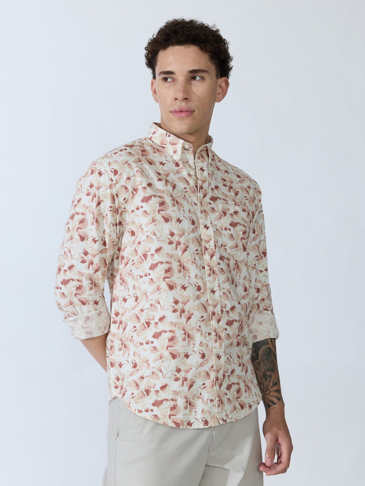 Lutata - Oxford Printed Shirt - Brown - Espanshe