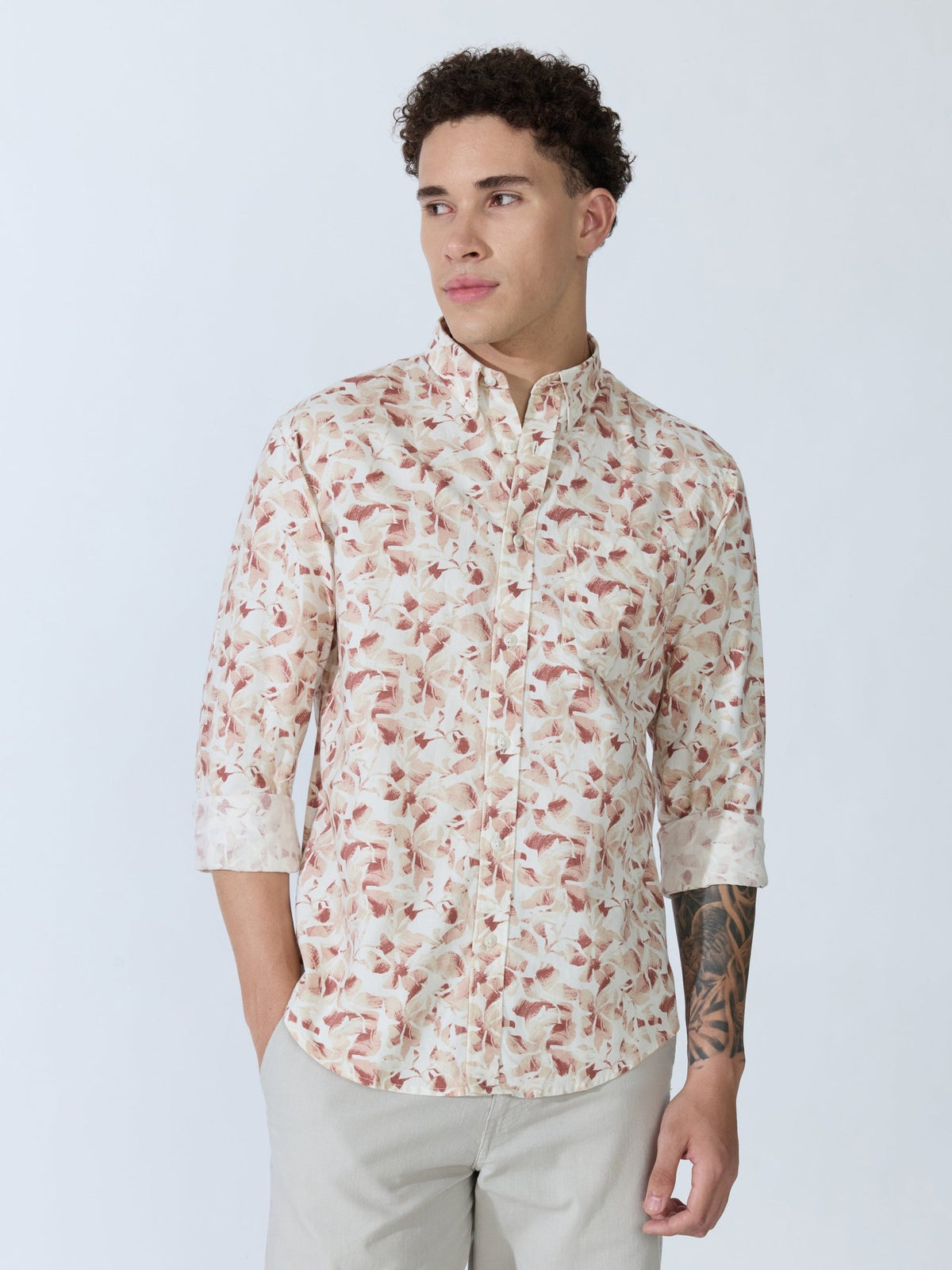Lutata - Oxford Printed Shirt - Brown - Espanshe