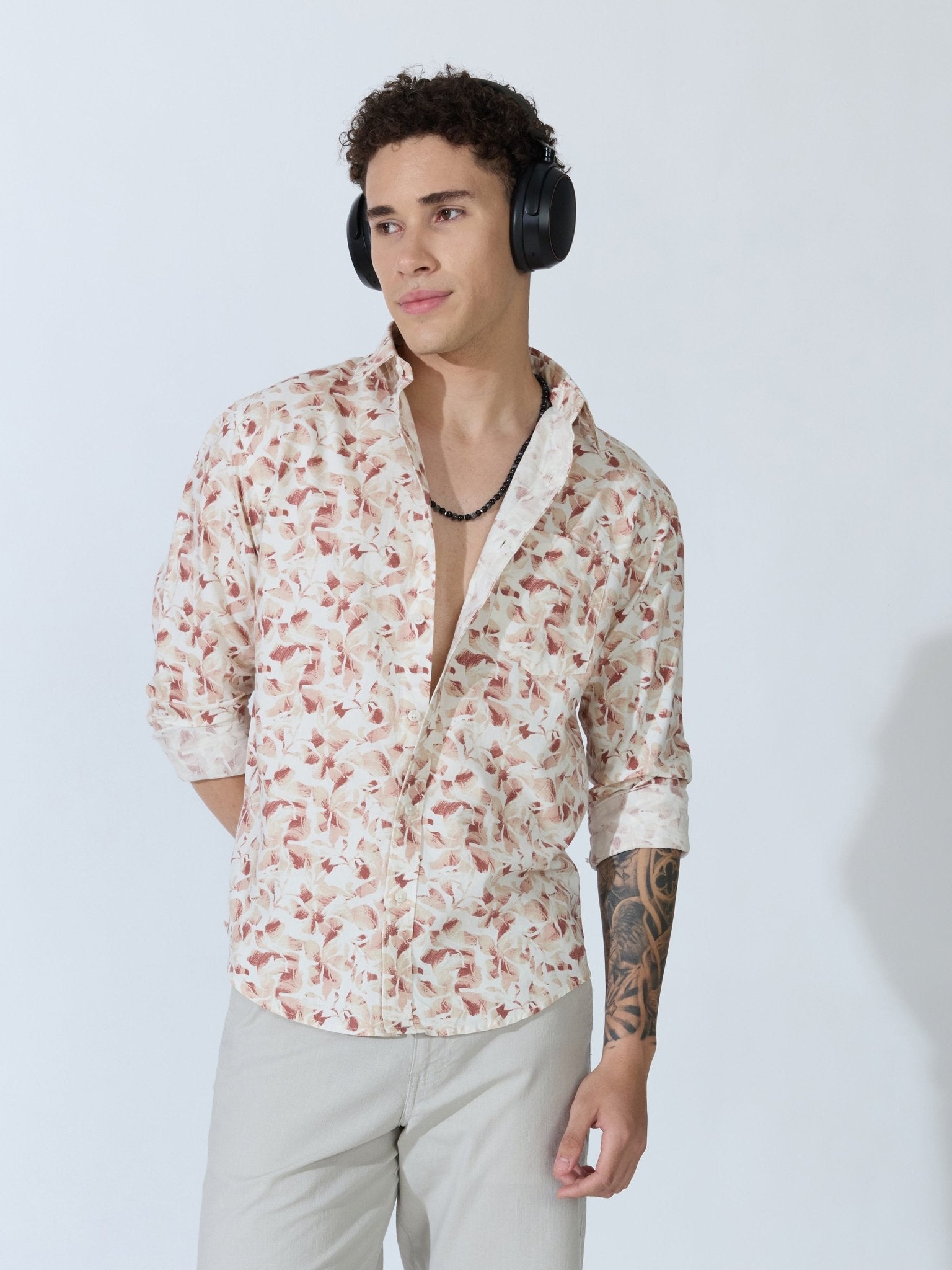 Lutata - Oxford Printed Shirt - Brown - Espanshe